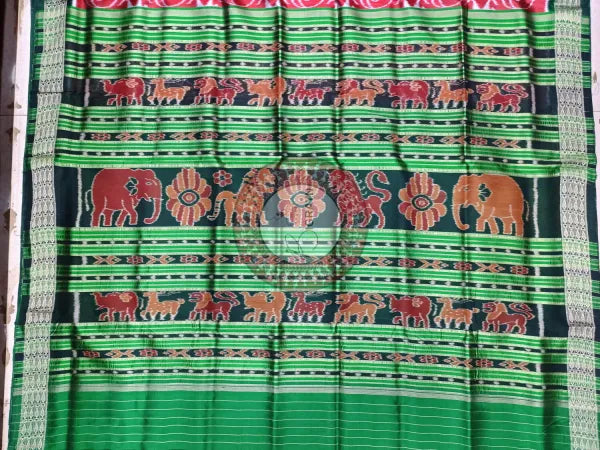 Maroon Green Tribal Mulberry Silk Saree