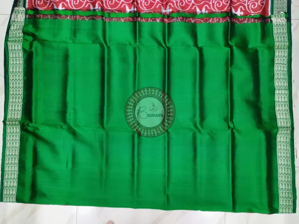 Maroon Green Tribal Mulberry Silk Saree