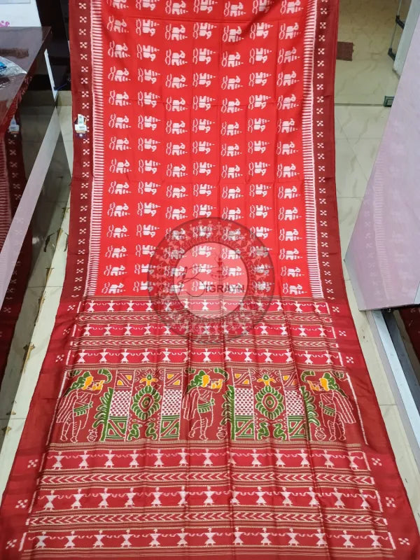 Red Boita Design Mulberry Silk Saree