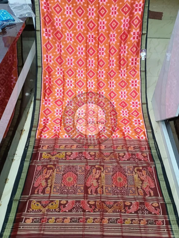 Orange Maroon Pasapali Mulberry Silk Saree