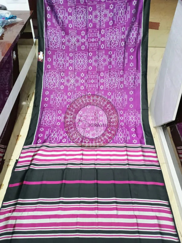 Purple Black Sri Yantra Mulberry Silk Saree