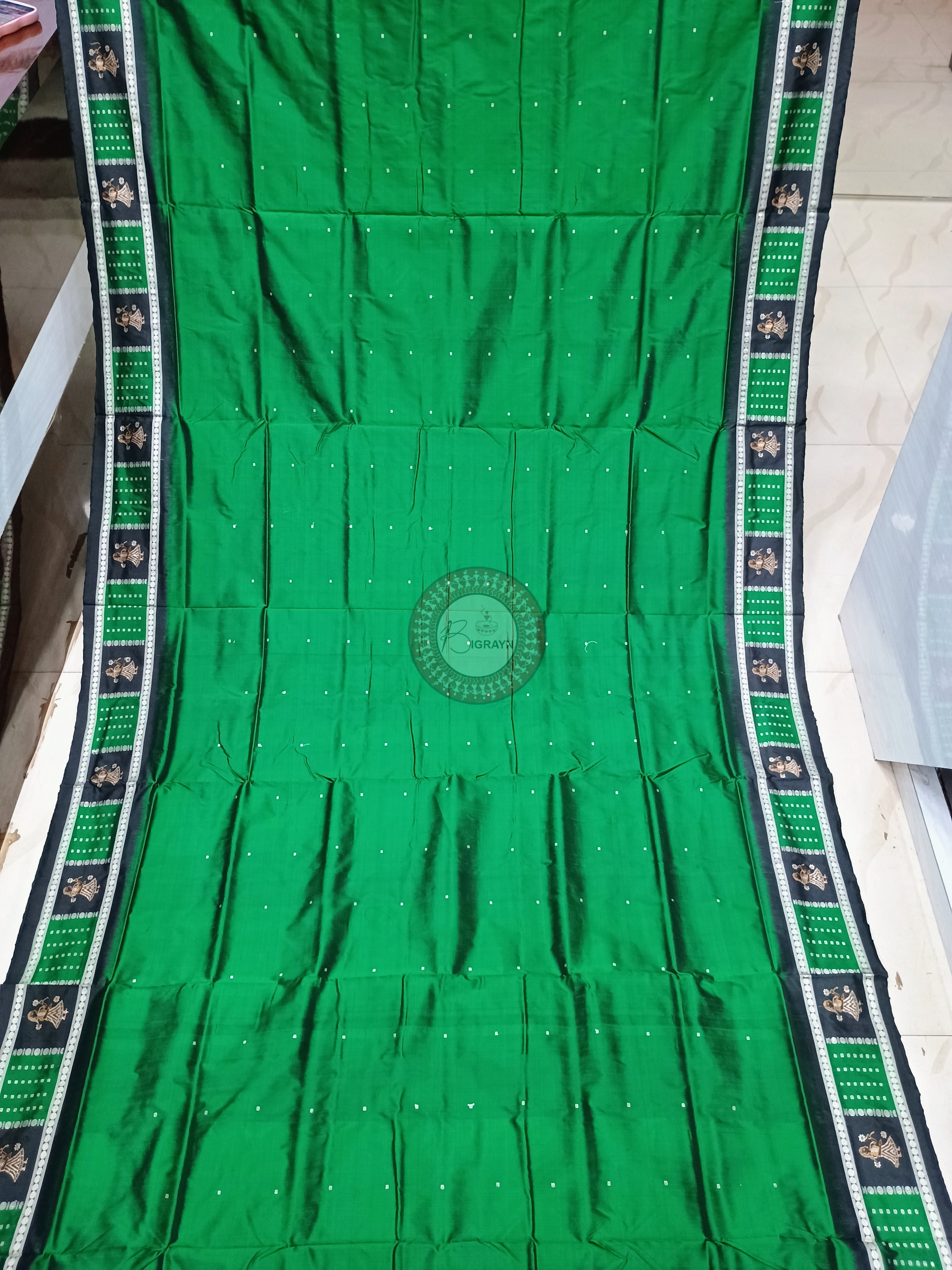 Green Black Doll Border And Doll Anchal Bomkai Silk Saree