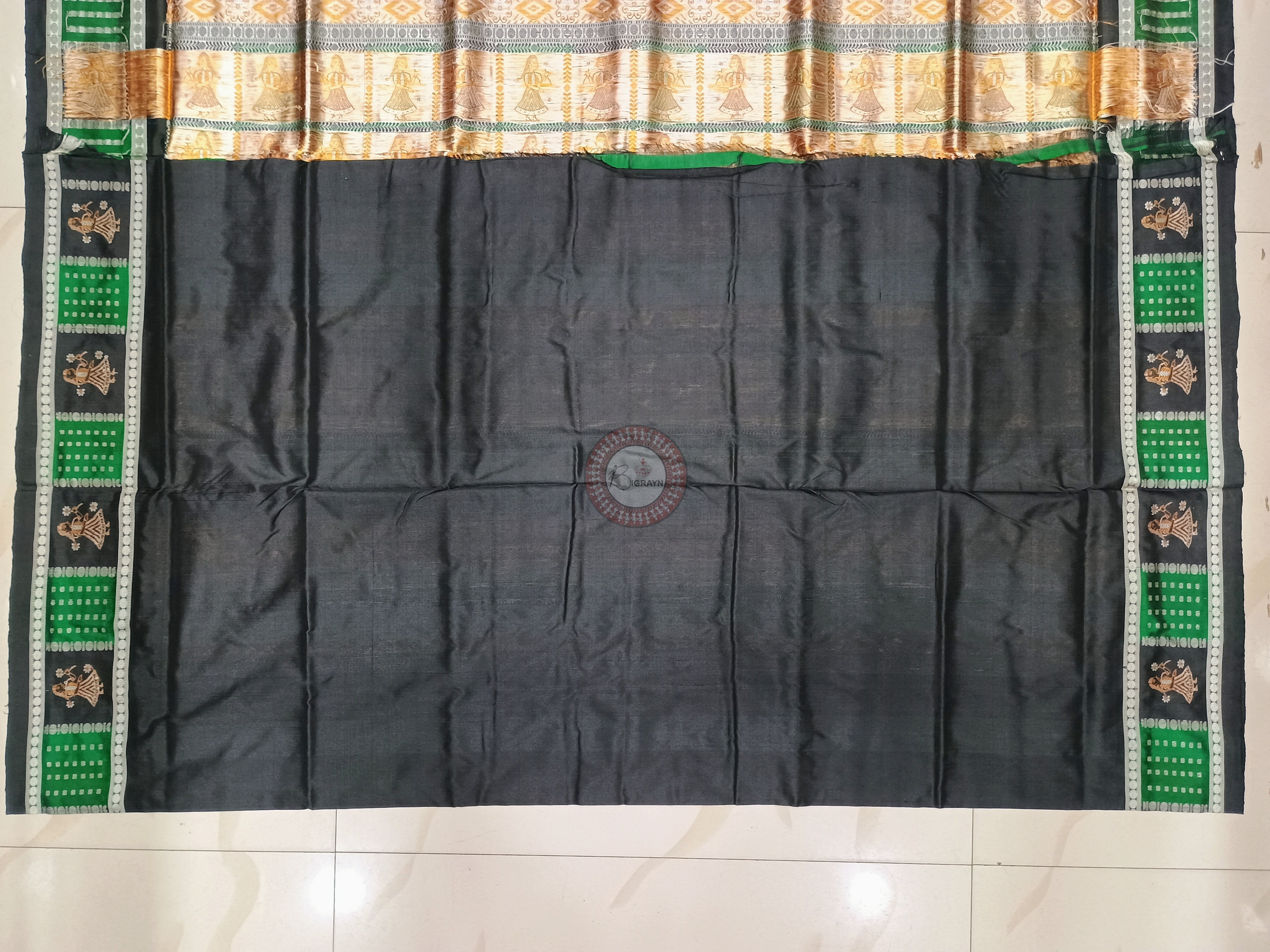 Green Black Doll Border And Doll Anchal Bomkai Silk Saree