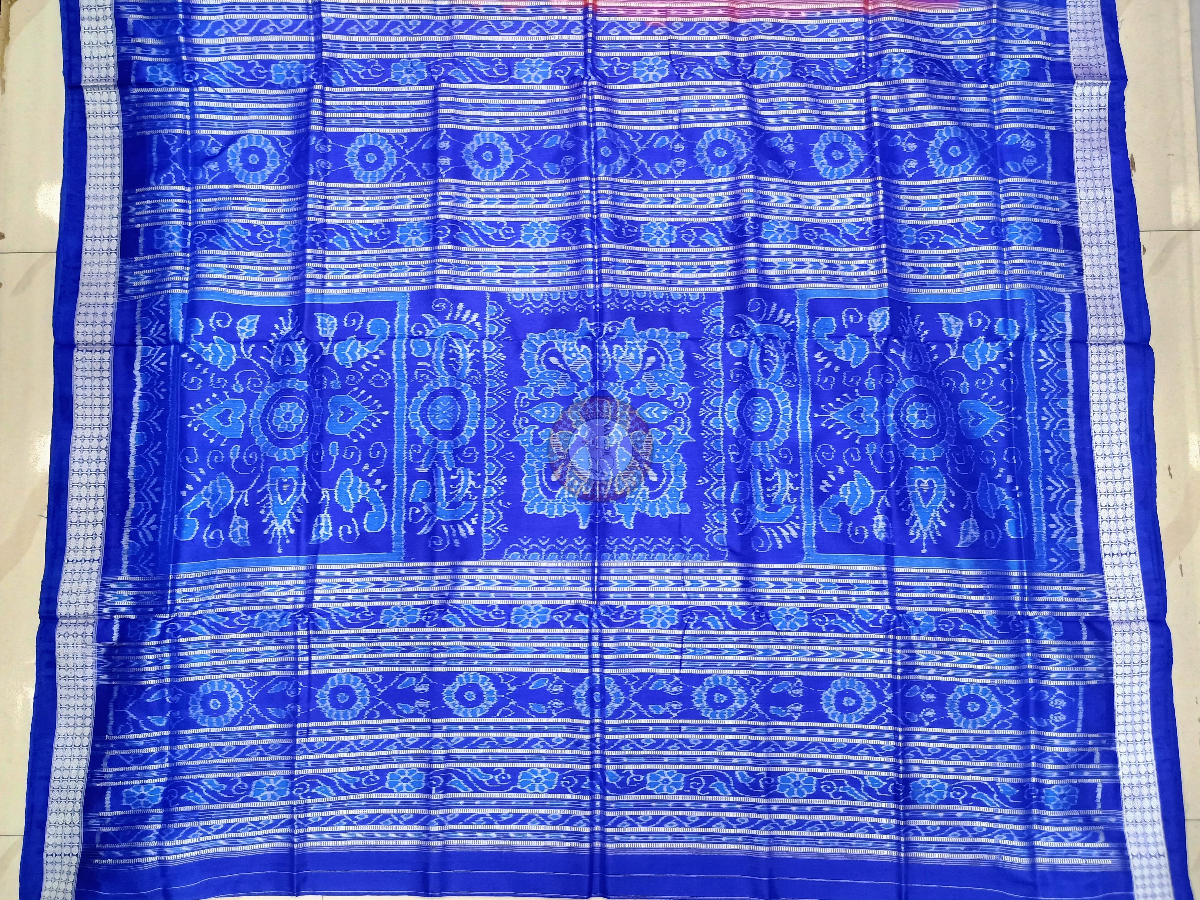 Orangee Blue Scot Pasapali Border Odisha Handloom Bomkai SIlk Saree