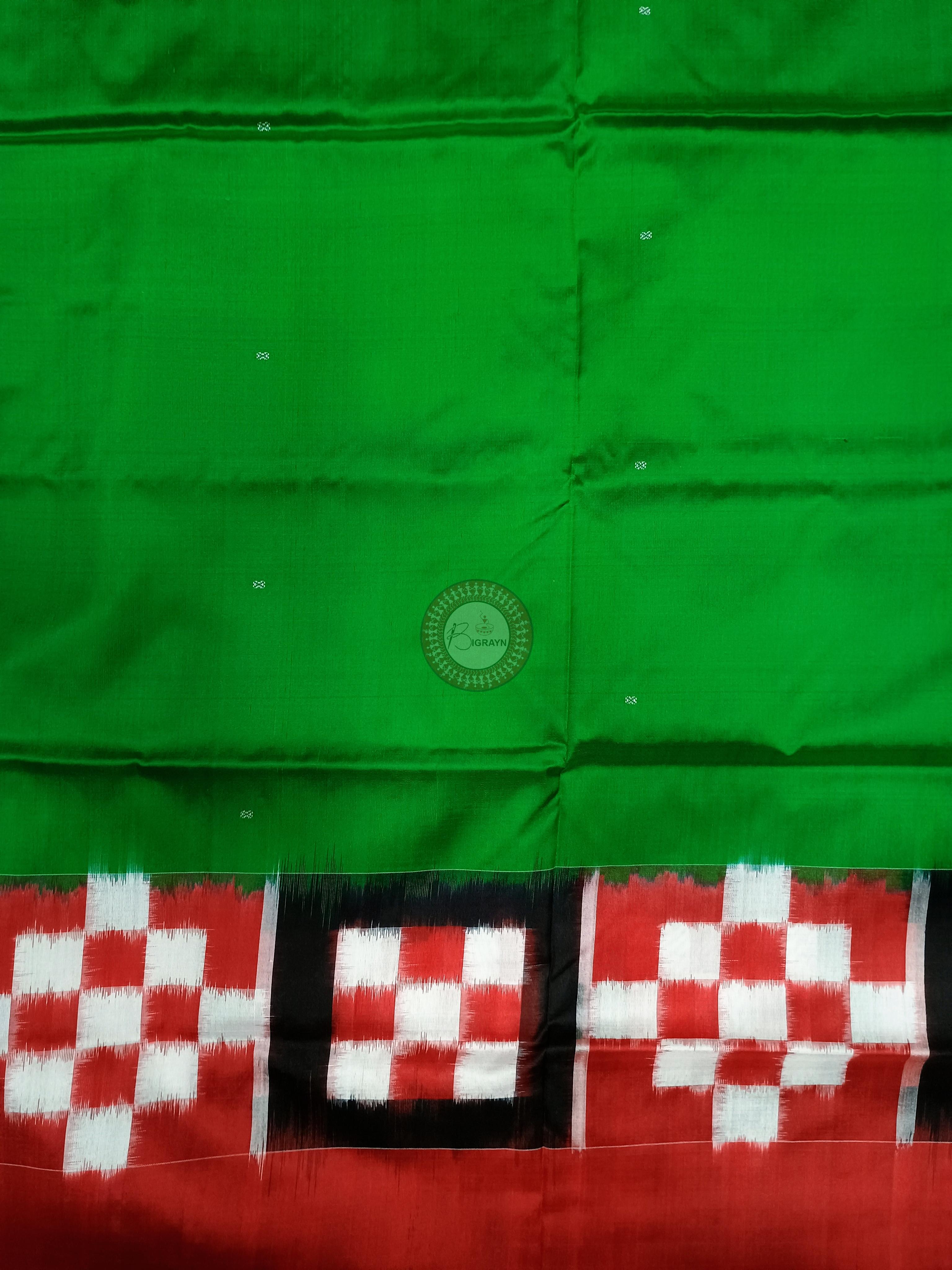 Green Red Scot Pasapali Odisha Handloom Bomkai SIlk Saree