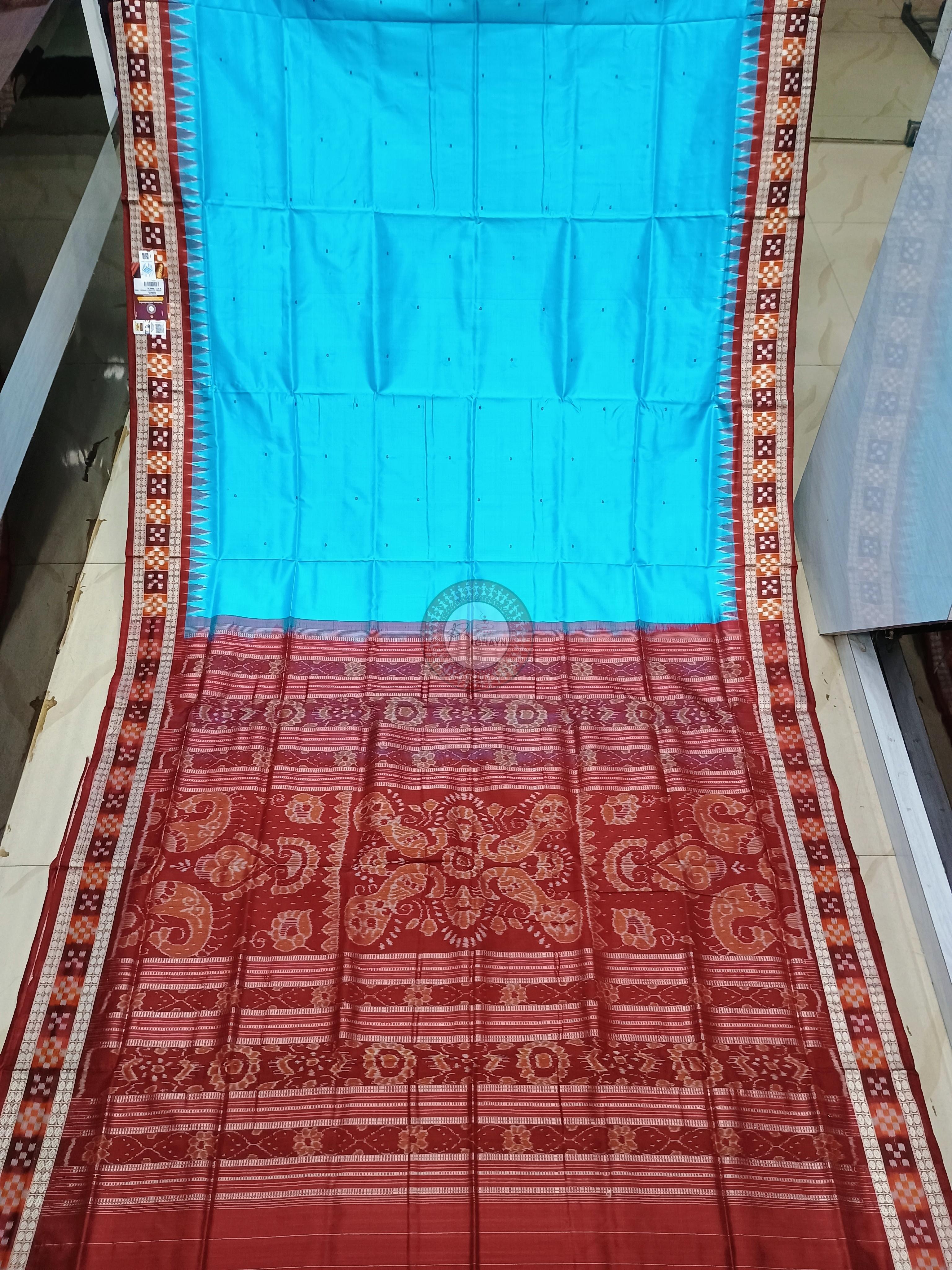 Copper Sulphate Maroon Sakta Border Odisha Handloom Bomkai Silk Saree