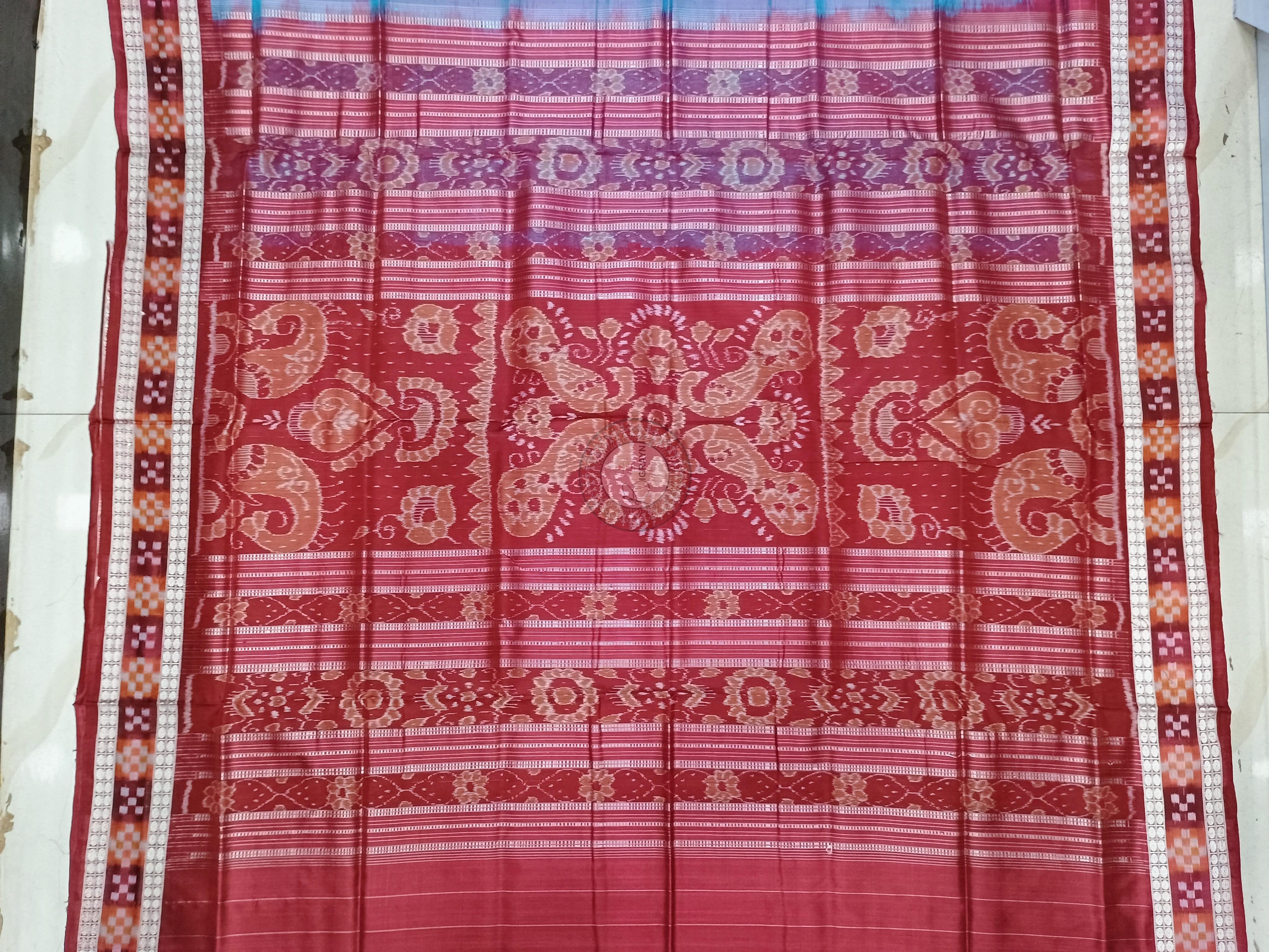 Copper Sulphate Maroon Sakta Border Odisha Handloom Bomkai Silk Saree
