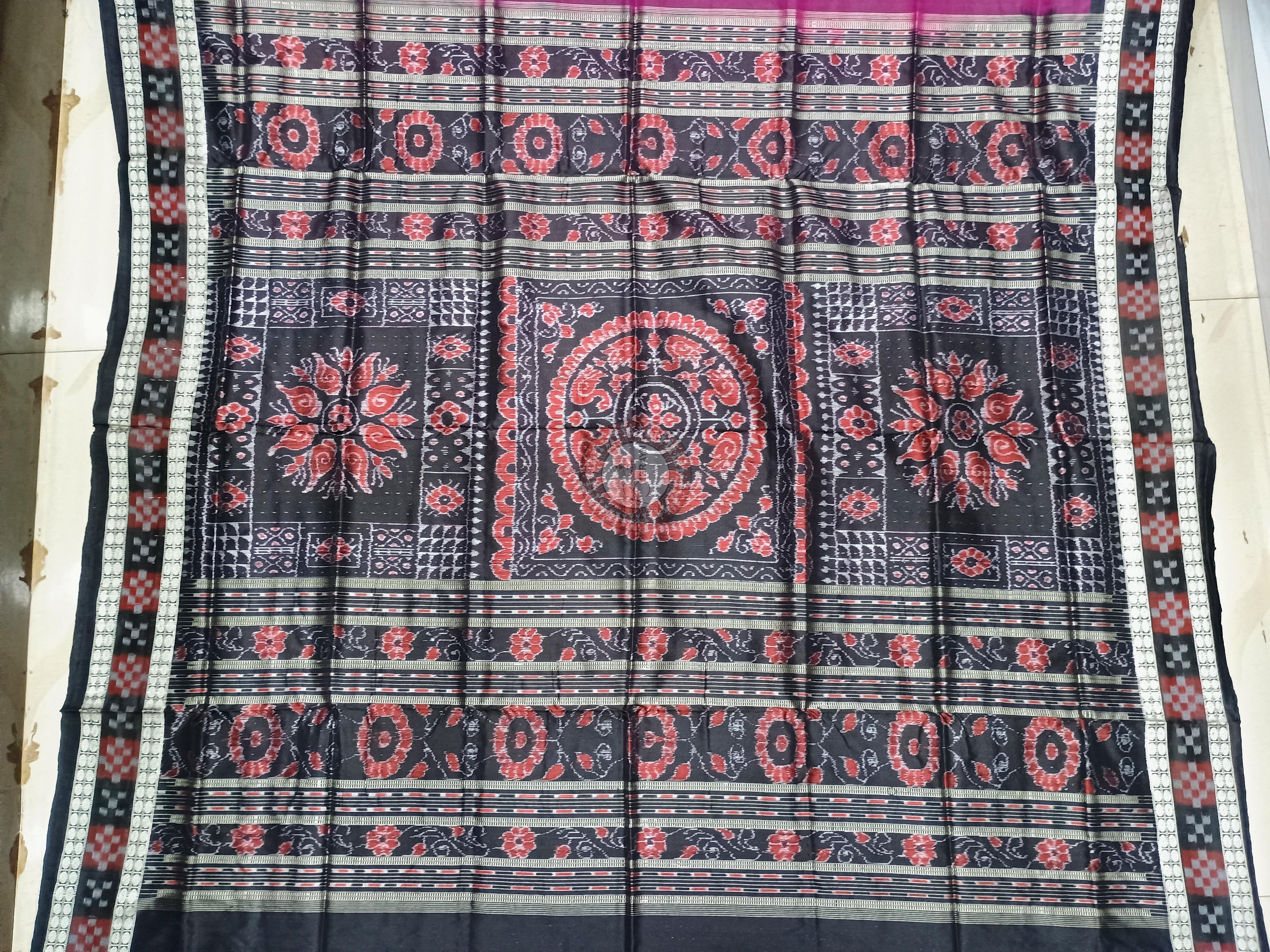 Magenta Black Sakta Border Odisha Handloom Bomkai Silk Saree