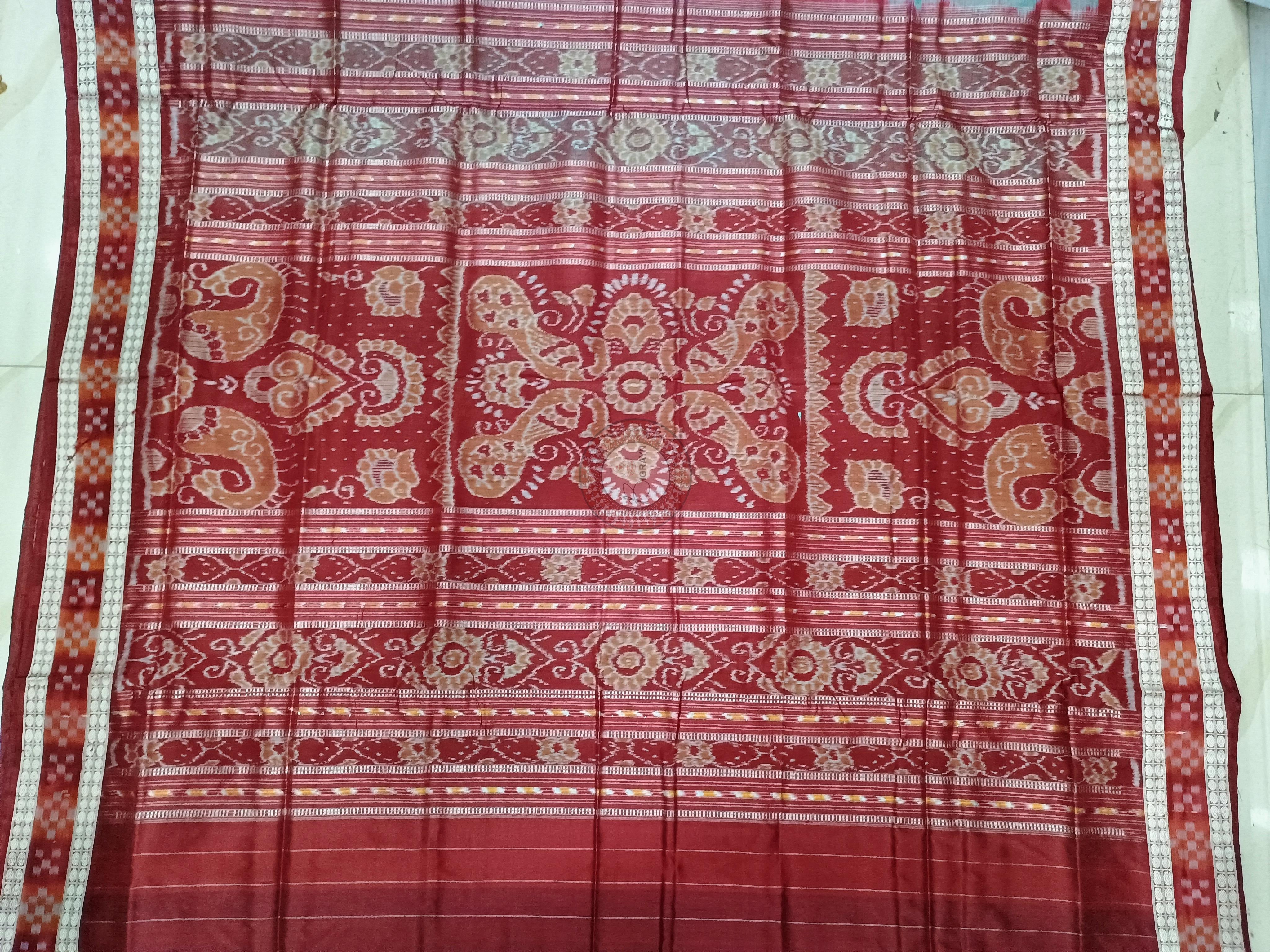 Aqua Blue Maroon Sakta Border Odisha Handloom Bomkai Silk Saree