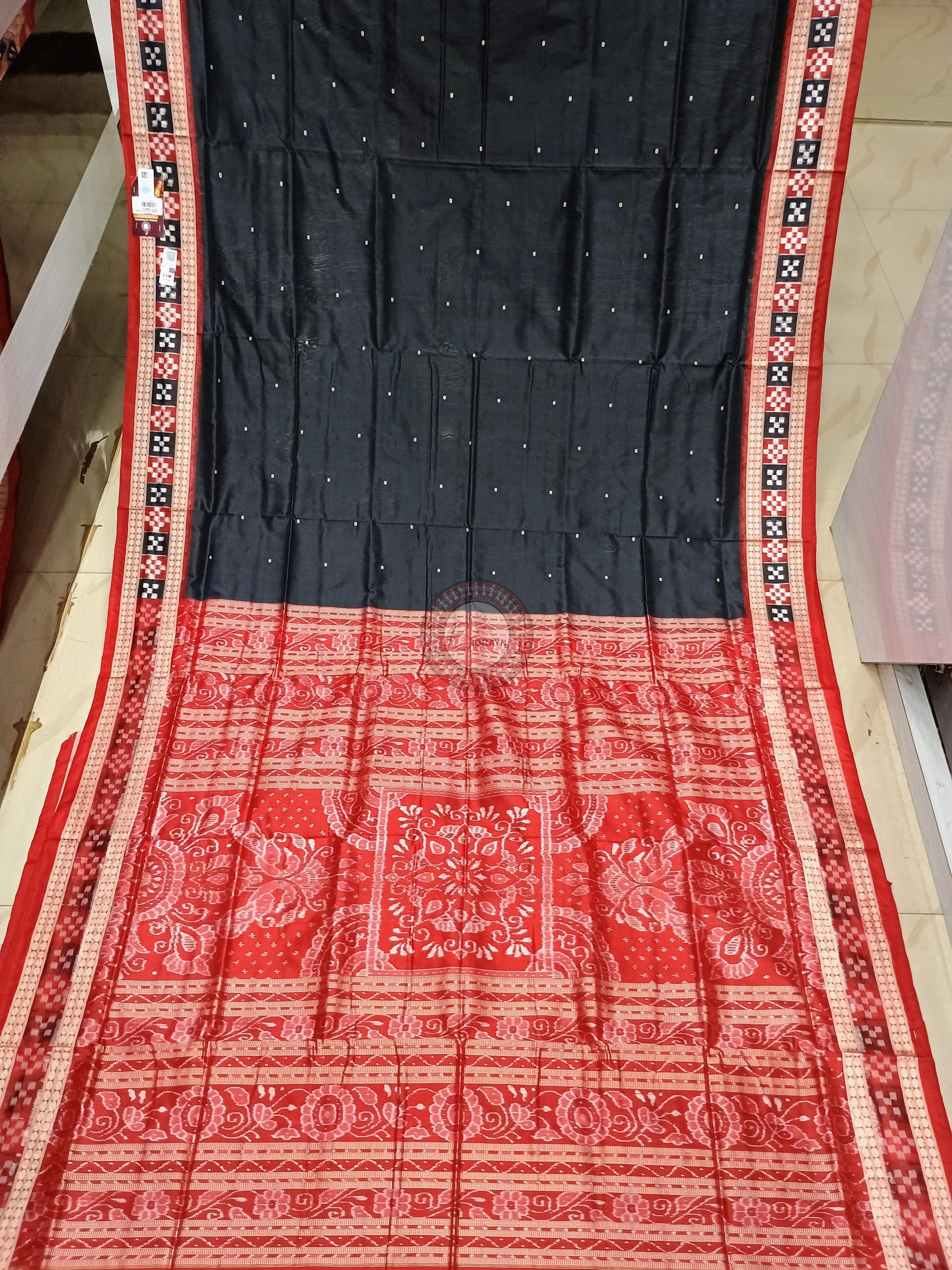 Black Red Sakta Border Odisha Handloom Bomkai Silk Saree