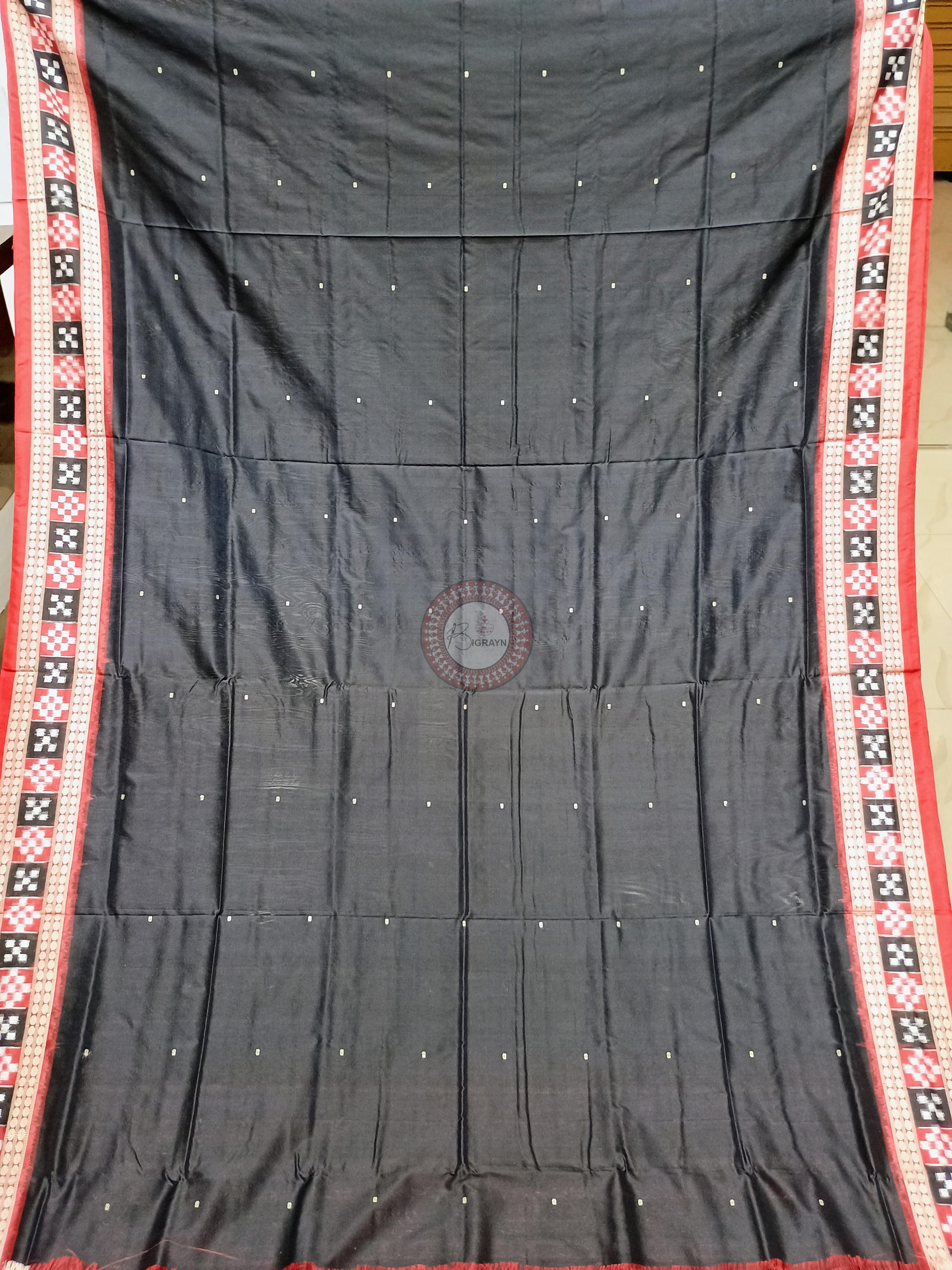 Black Red Sakta Border Odisha Handloom Bomkai Silk Saree