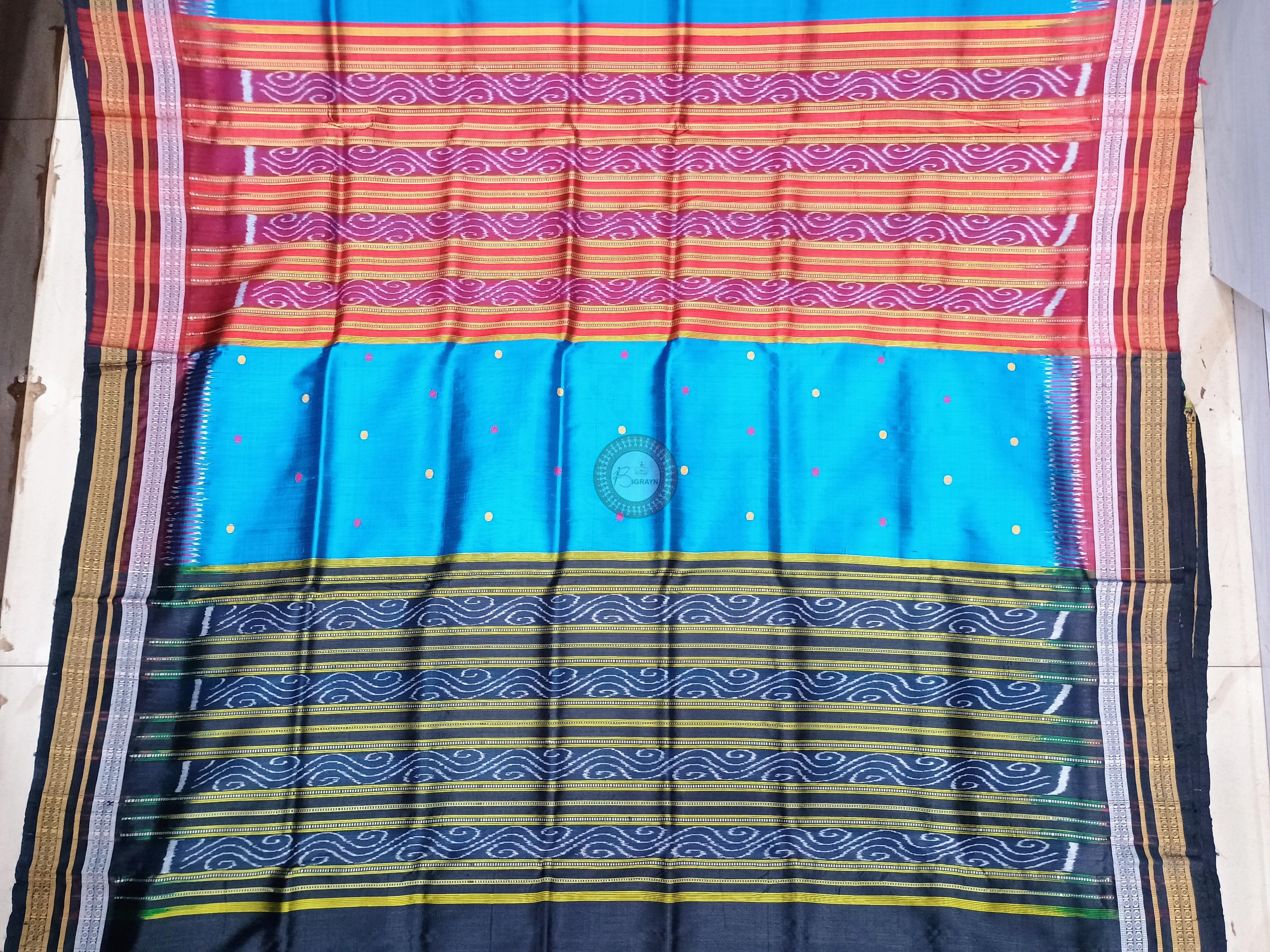 Copper Sulphate Black Kathifera Khandua Silk Saree
