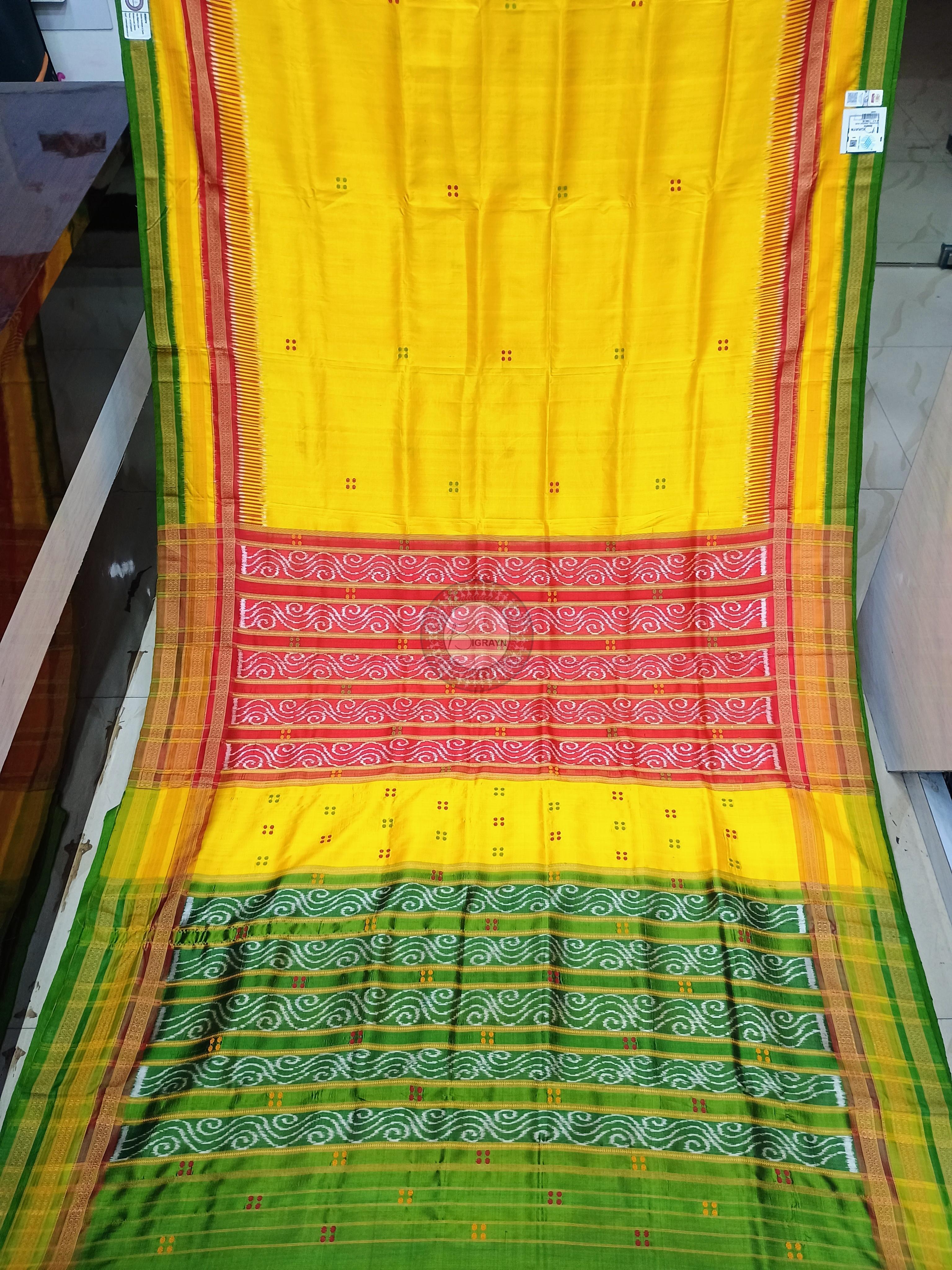 Yellow Green Kathifera Odisha Handloom Khandua Silk Saree