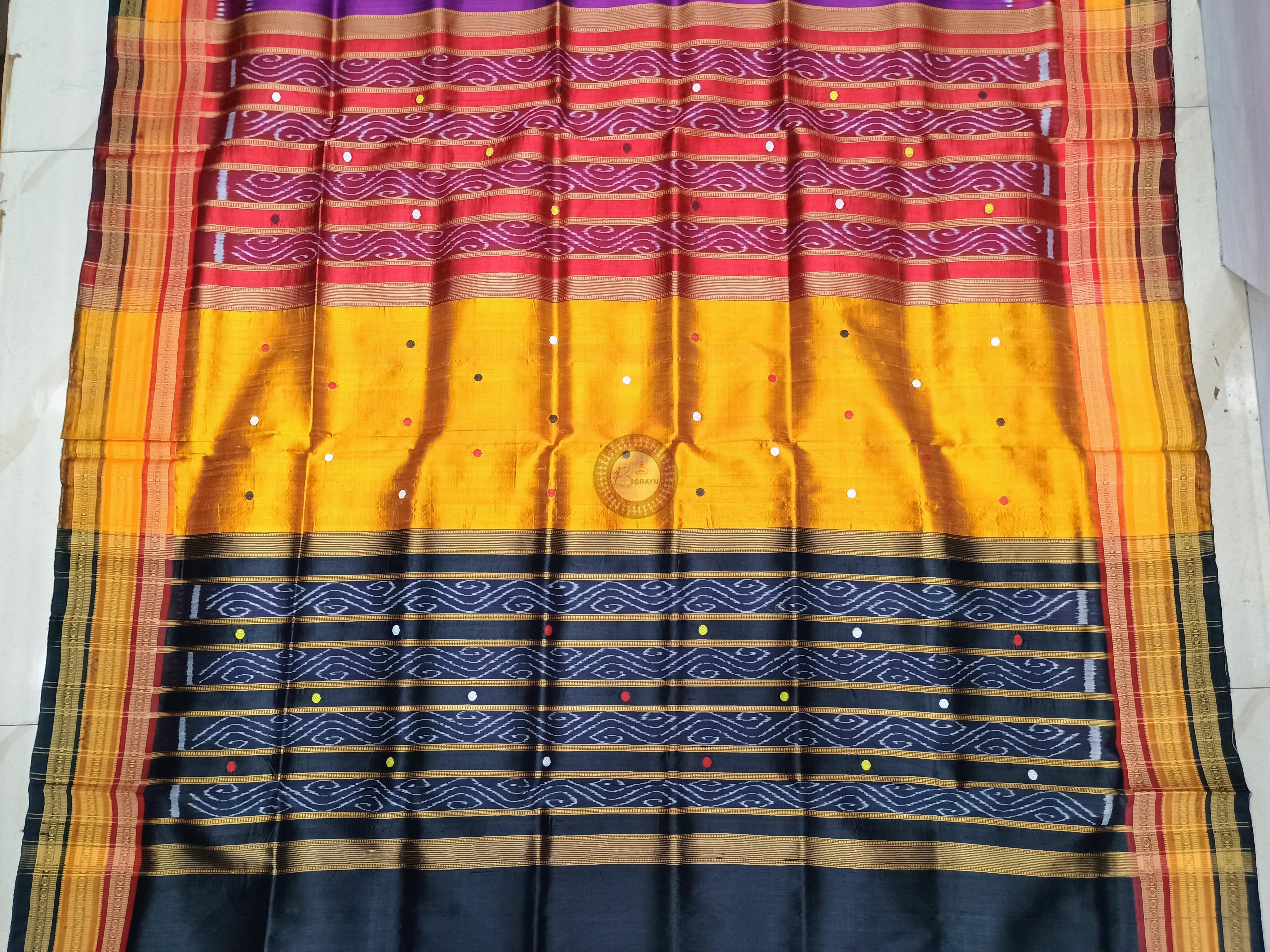 Magenta Yellow Black Kathifera Odisha Handloom Khandua Silk Saree
