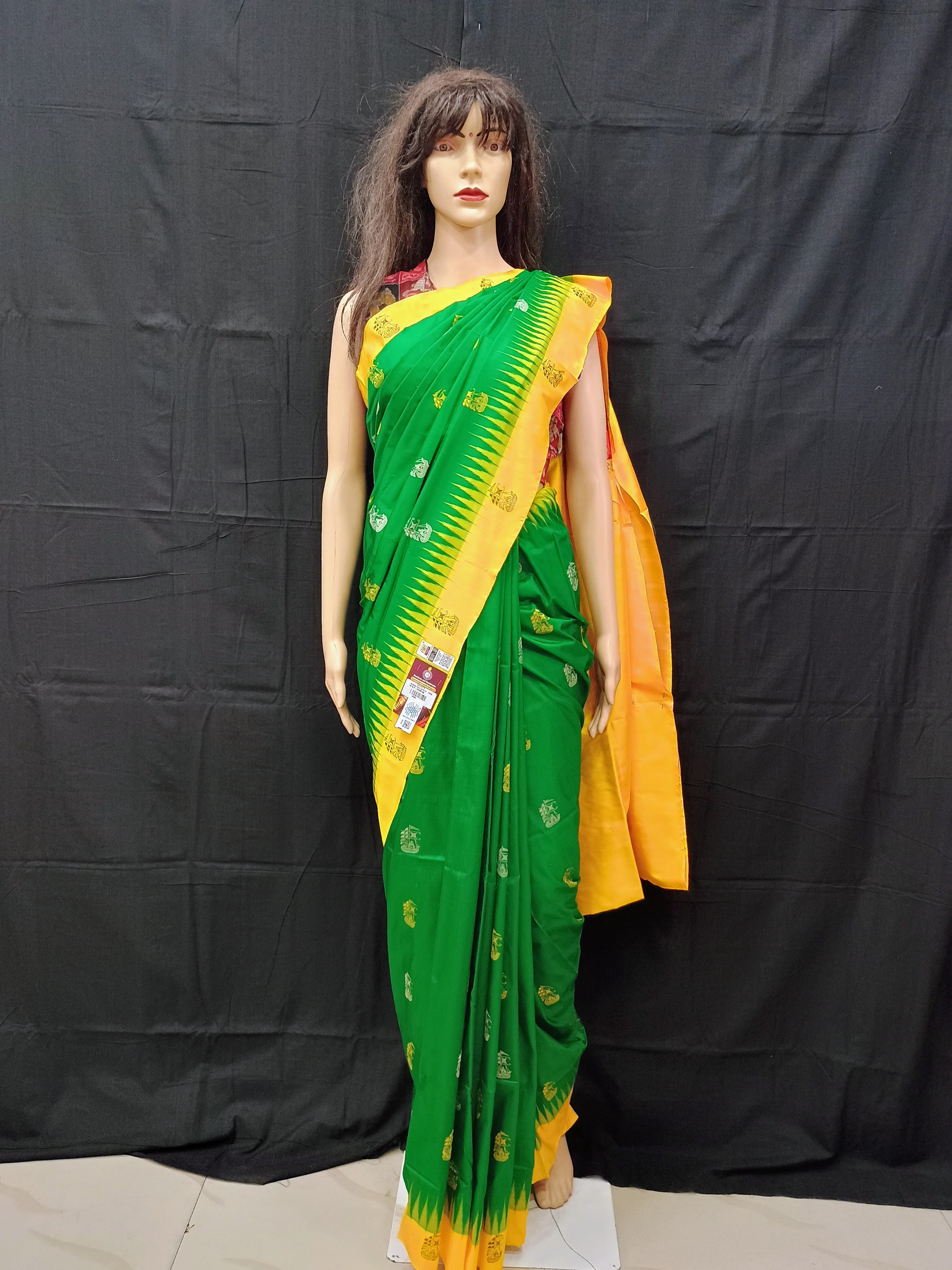 Green Yellow Boita Odisha Handloom Bomkai Silk Saree