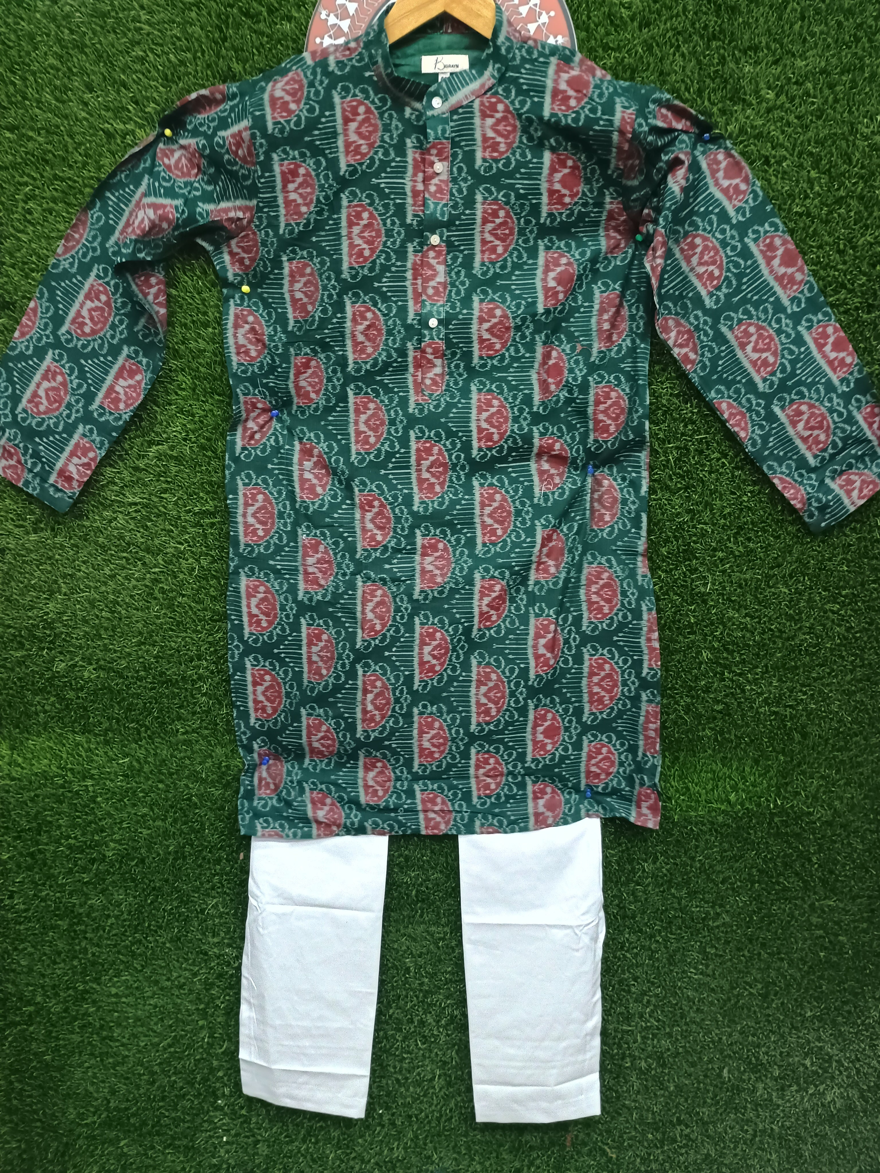 Green White Men's Pure Cotton Handloom Kurta Set – Odisha Weave