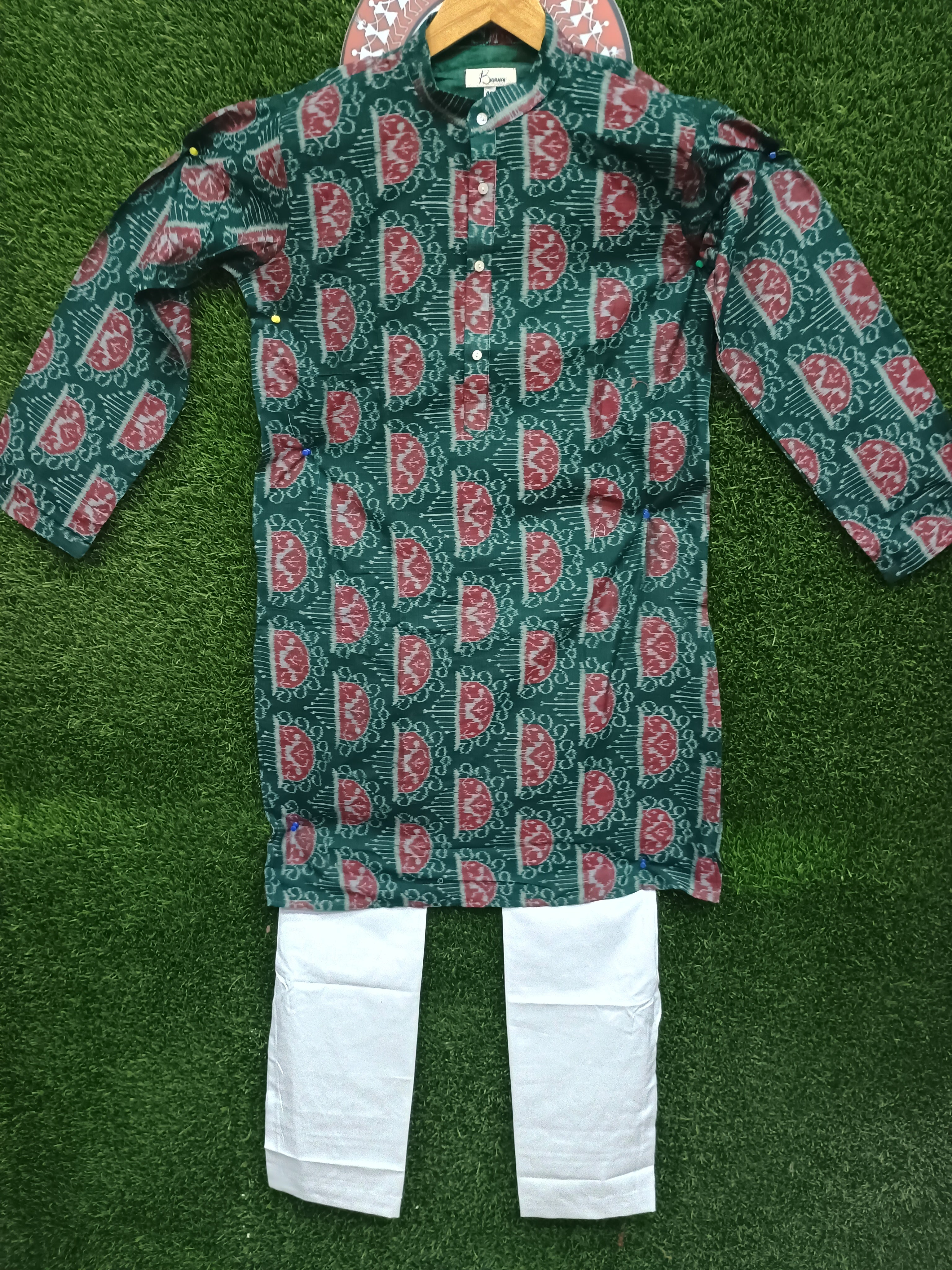 Green White Men's Pure Cotton Handloom Kurta Set – Odisha Weave