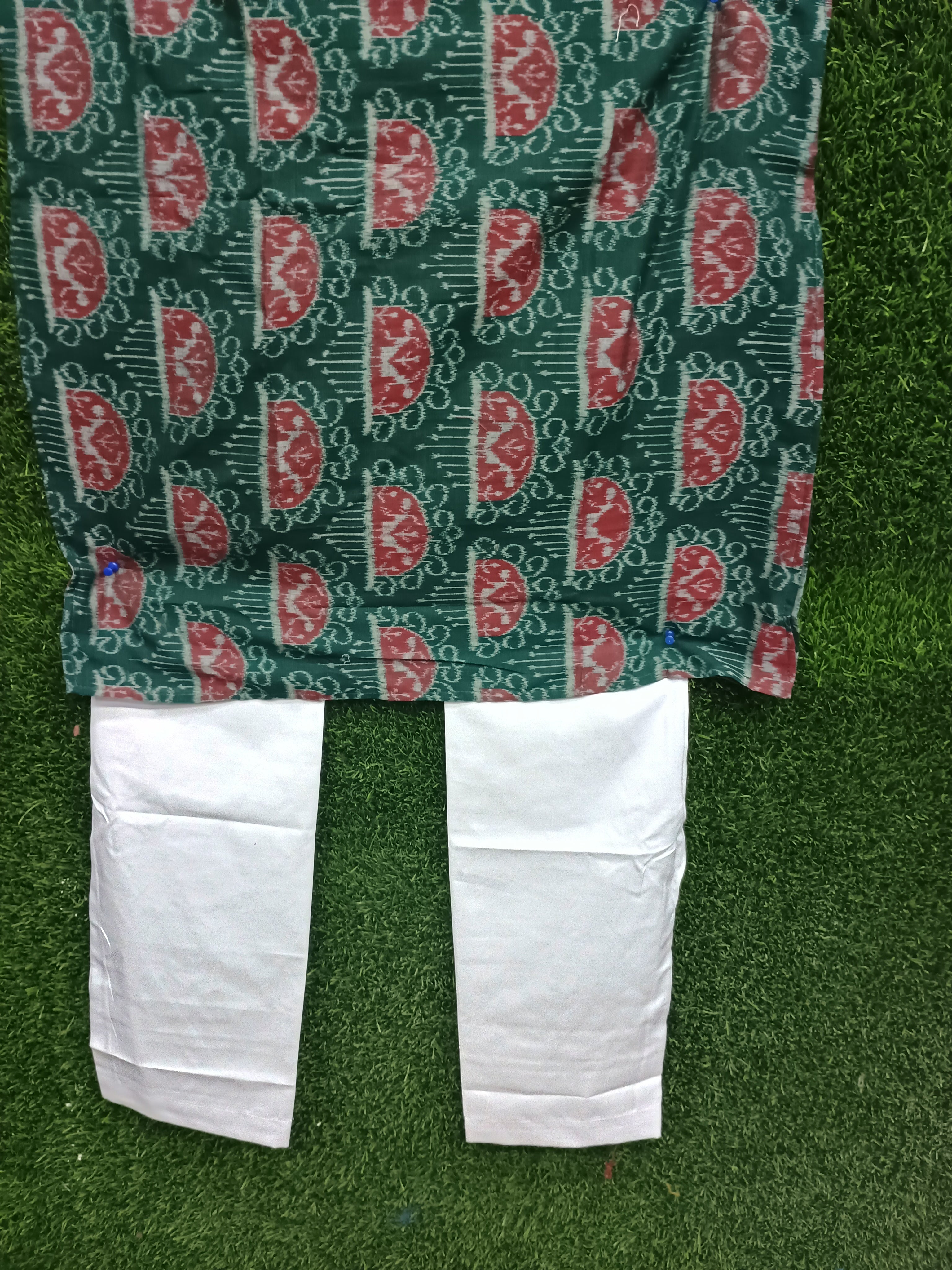 Green White Men's Pure Cotton Handloom Kurta Set – Odisha Weave