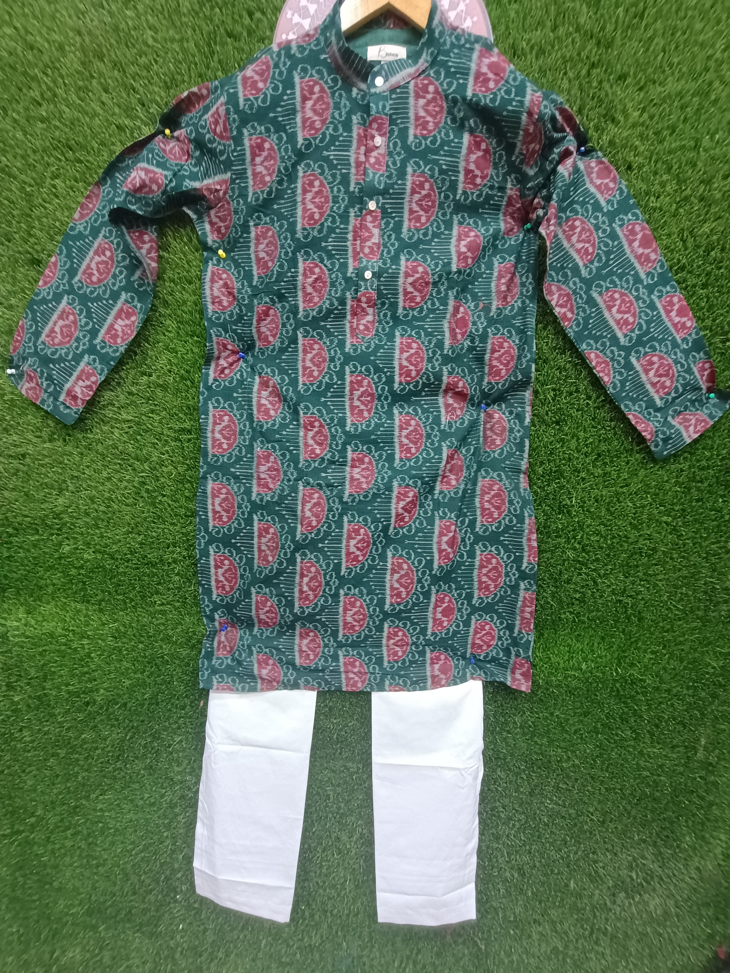 Green White Men's Pure Cotton Handloom Kurta Set – Odisha Weave