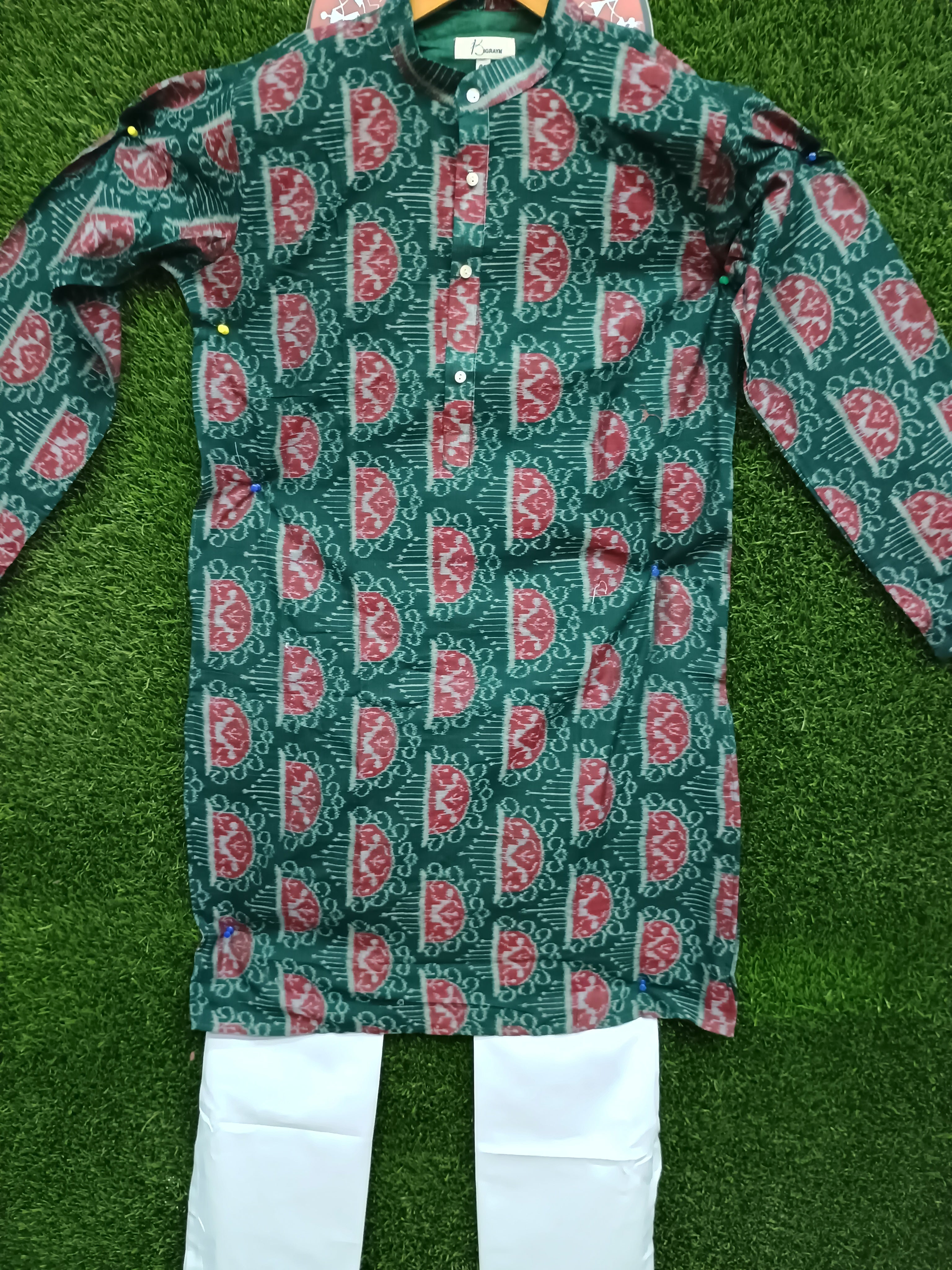 Green White Men's Pure Cotton Handloom Kurta Set – Odisha Weave