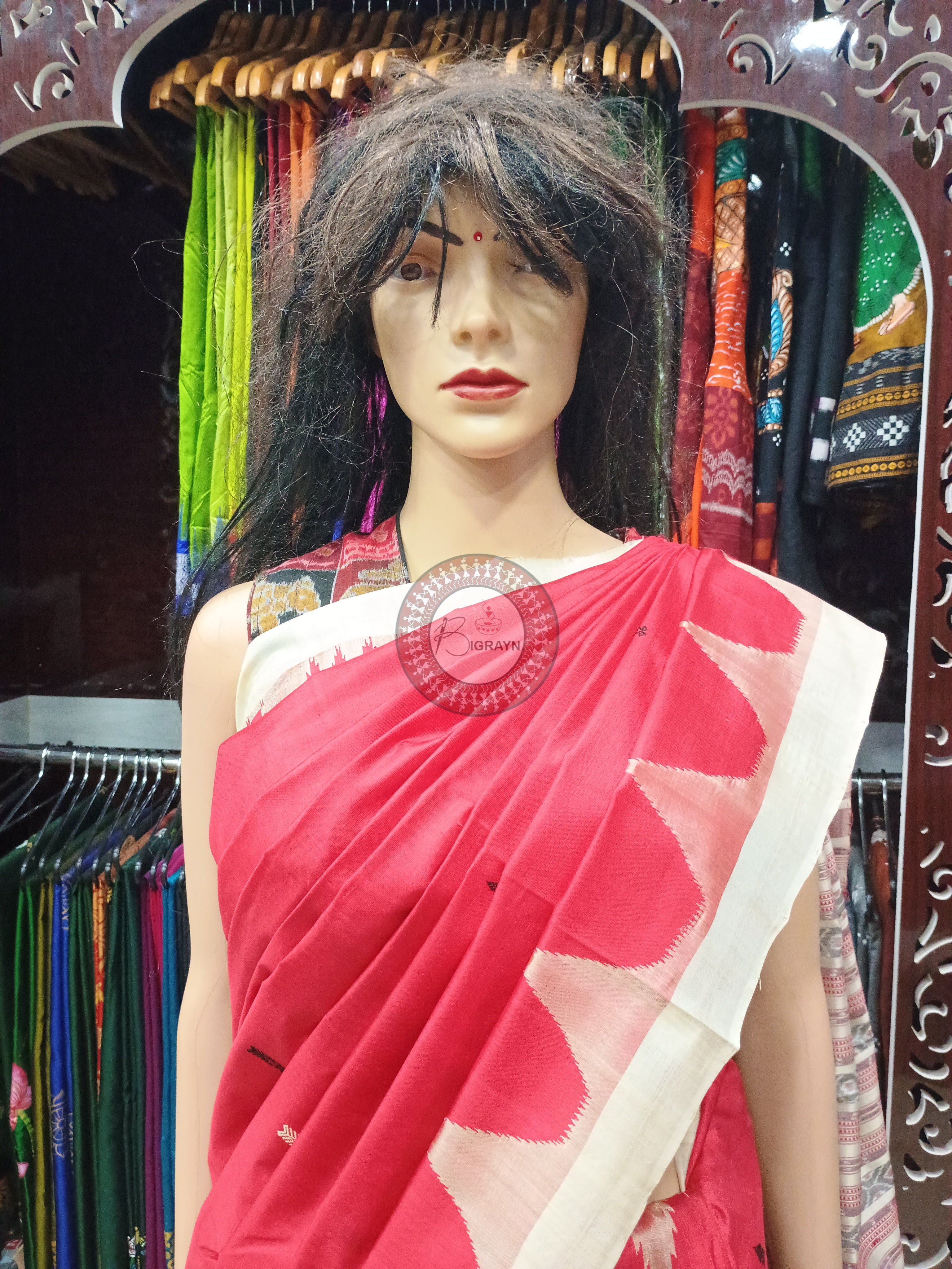 Red Tussarite Weaves Design Phoda Kumbh Tusser Silk Saree