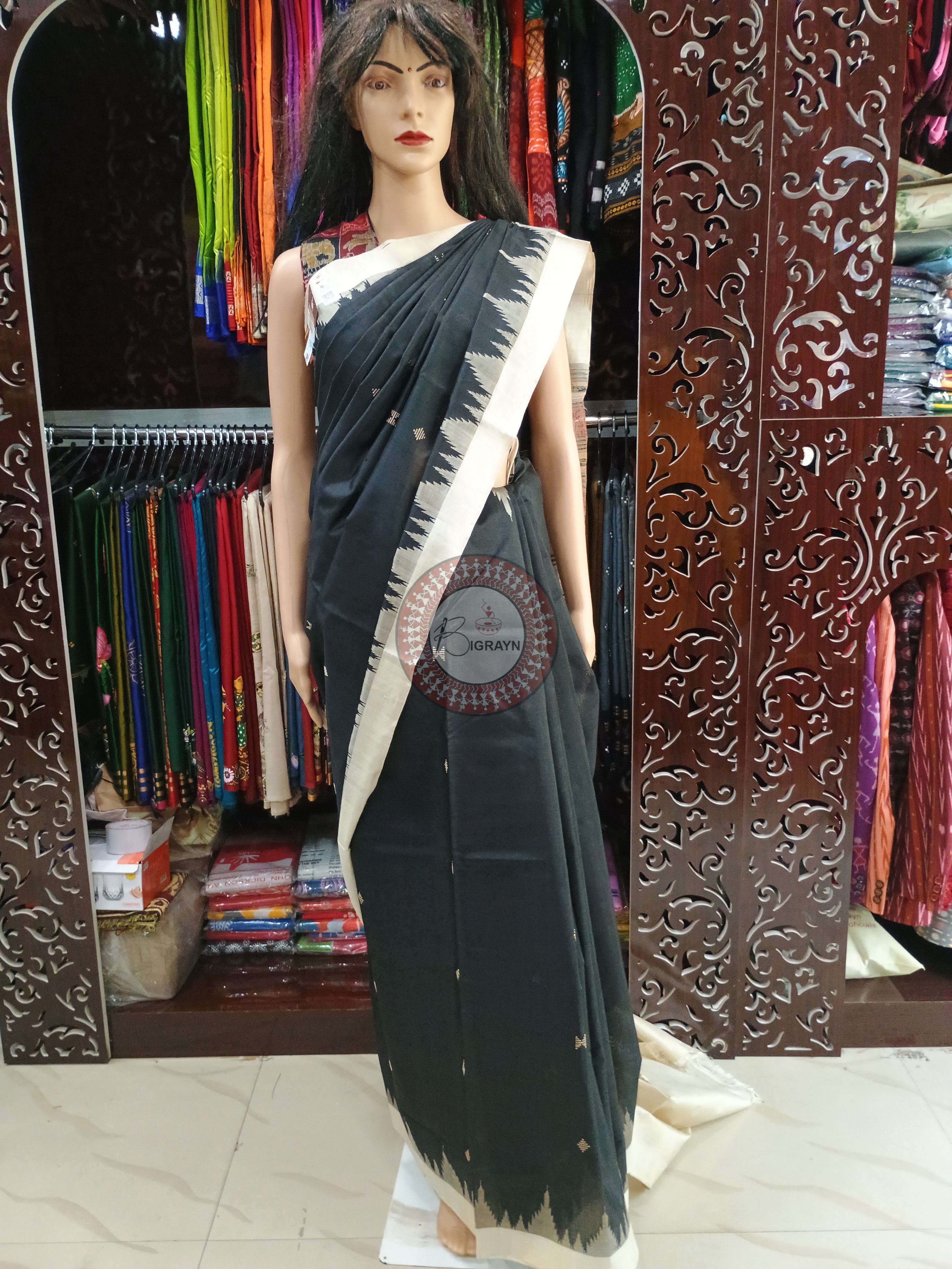 Black Tussarite Phoda Kubha Tusser Silk Saree