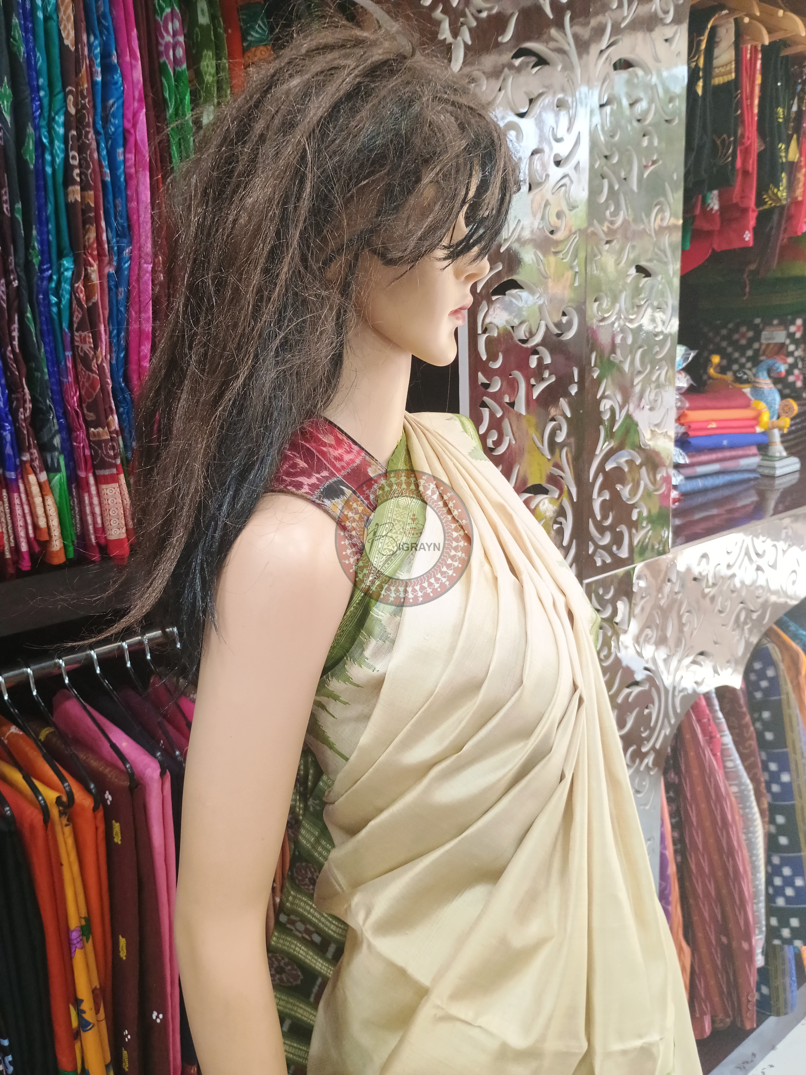 Tussarite Mehendi Green Phoda Kumbha Tusser Silk Saree