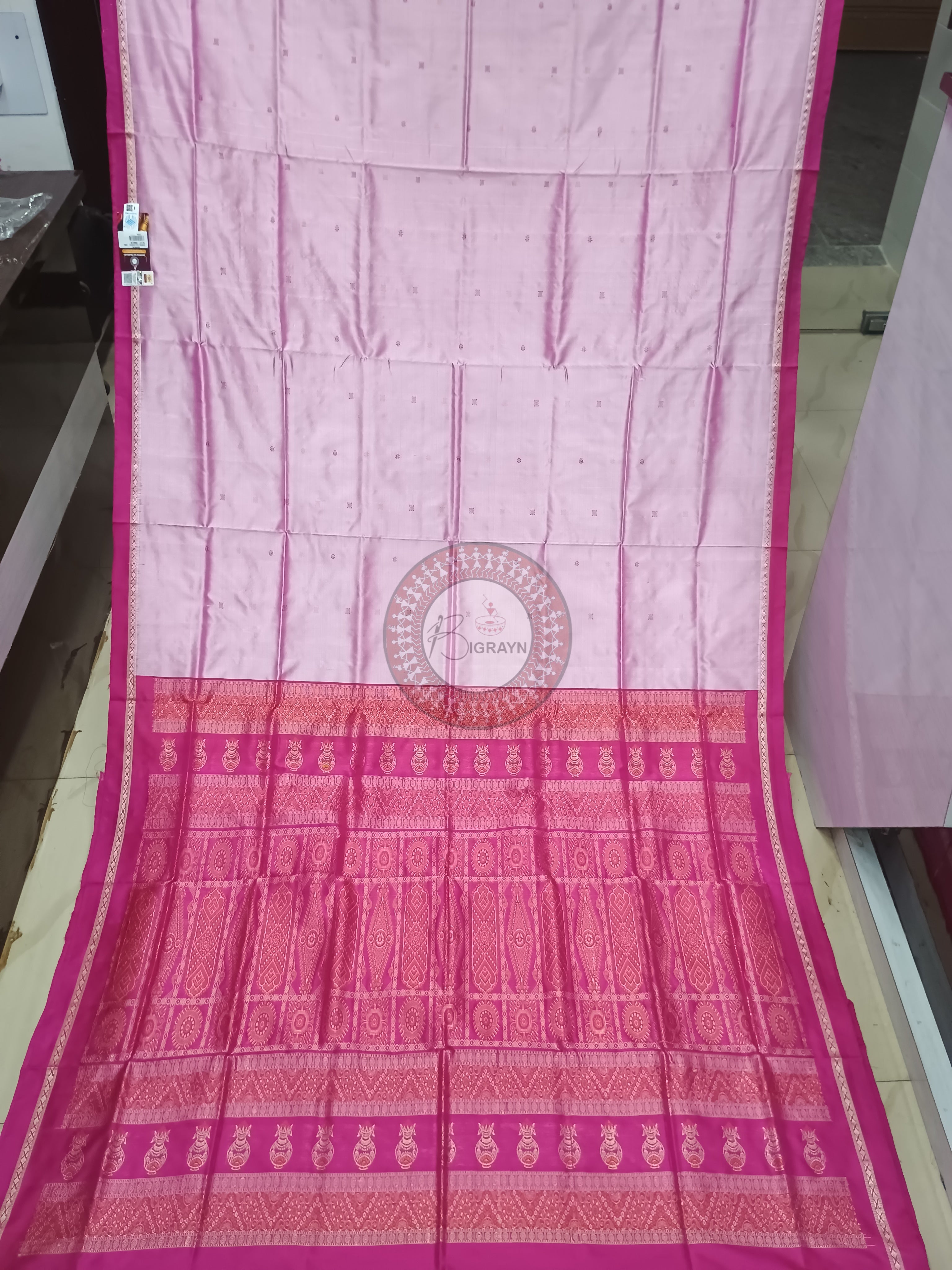 Pink Magenta Ek Phulia Bomkai Silk Saree