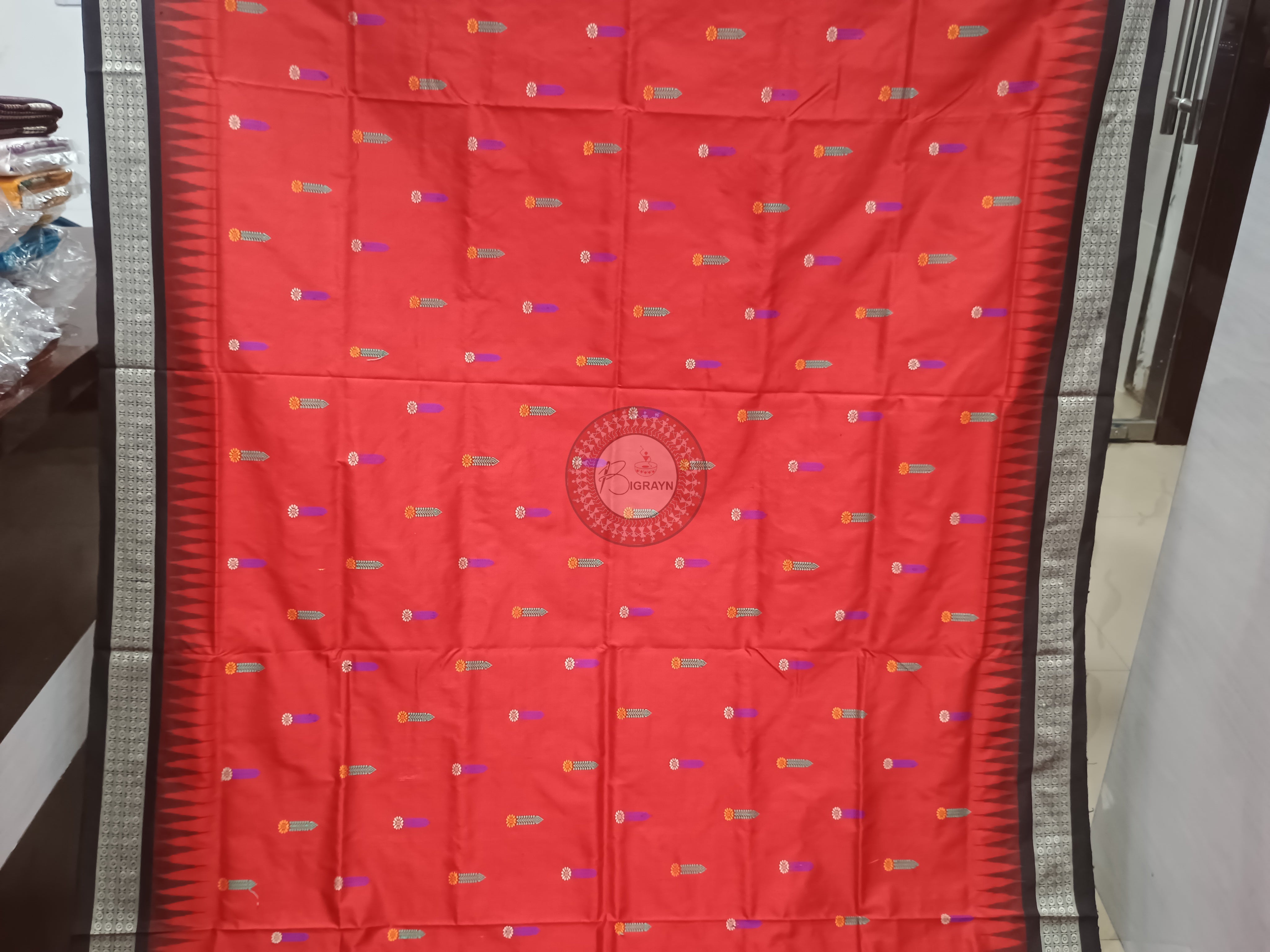 Red Black Panjuri Bomkai Silk Saree