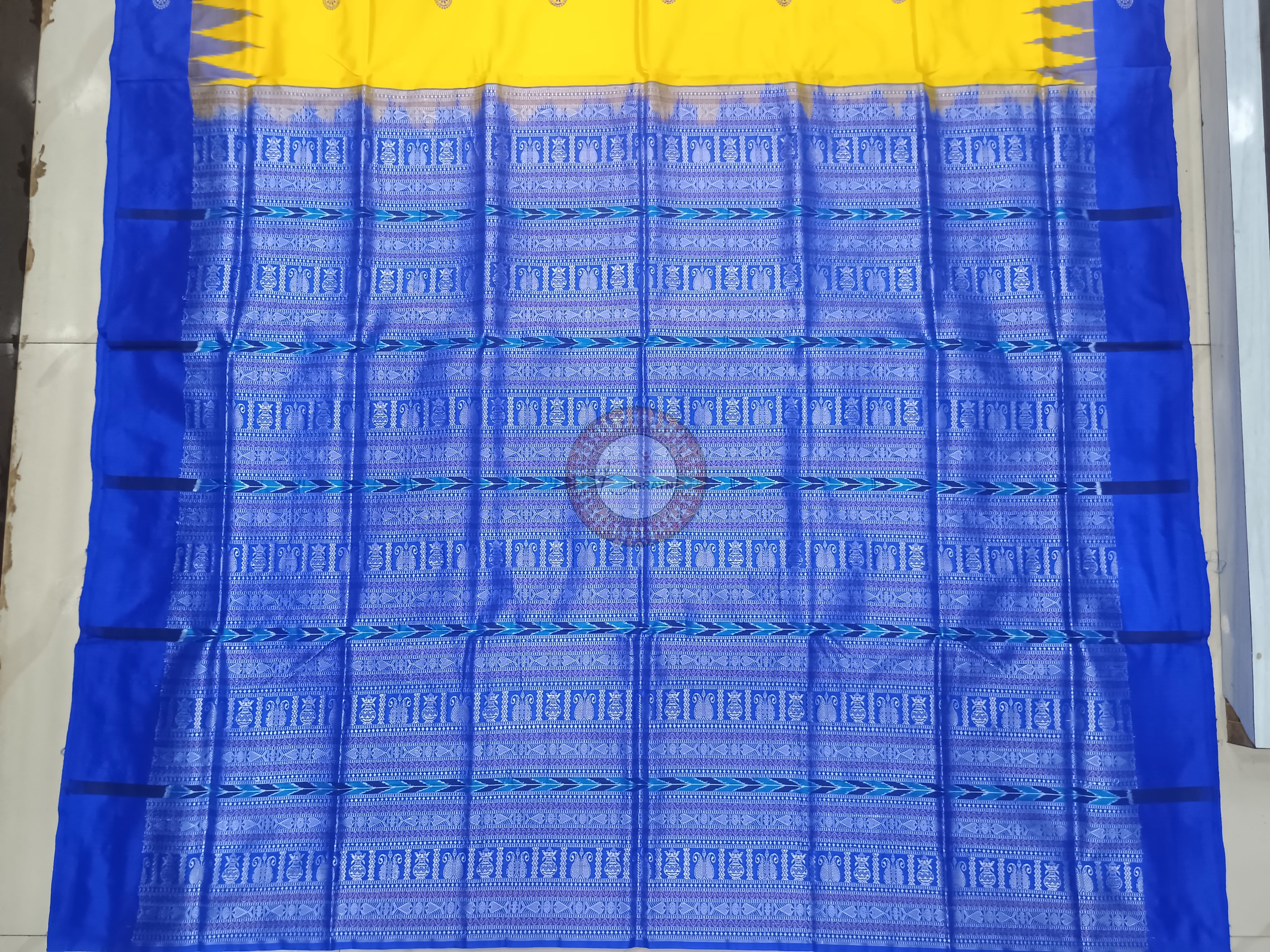 Yellow Blue Kalashi Plan Border Bomkai Silk Saree
