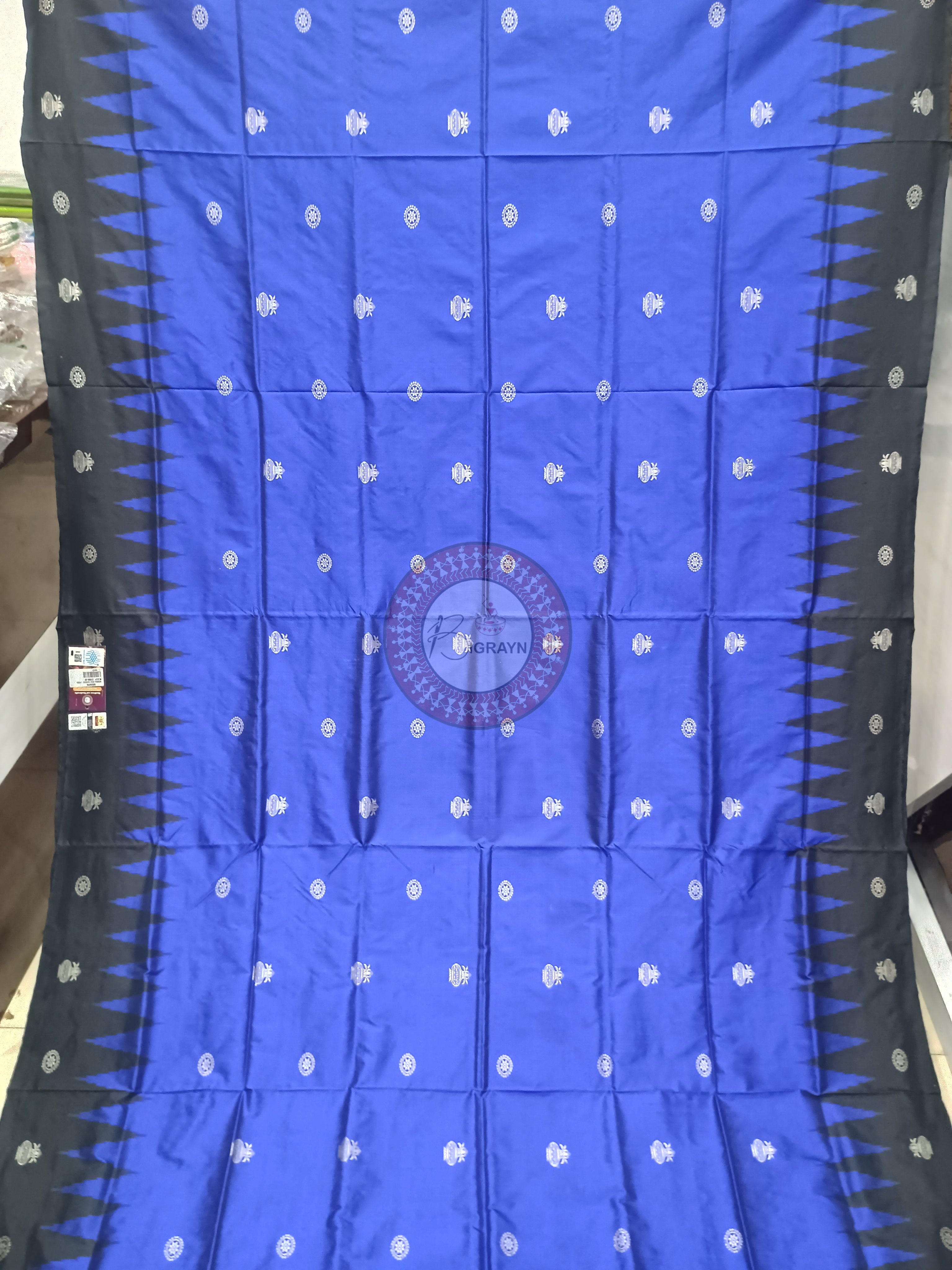 Blue Black Kalashi Plan Border Bomkai Silk Saree