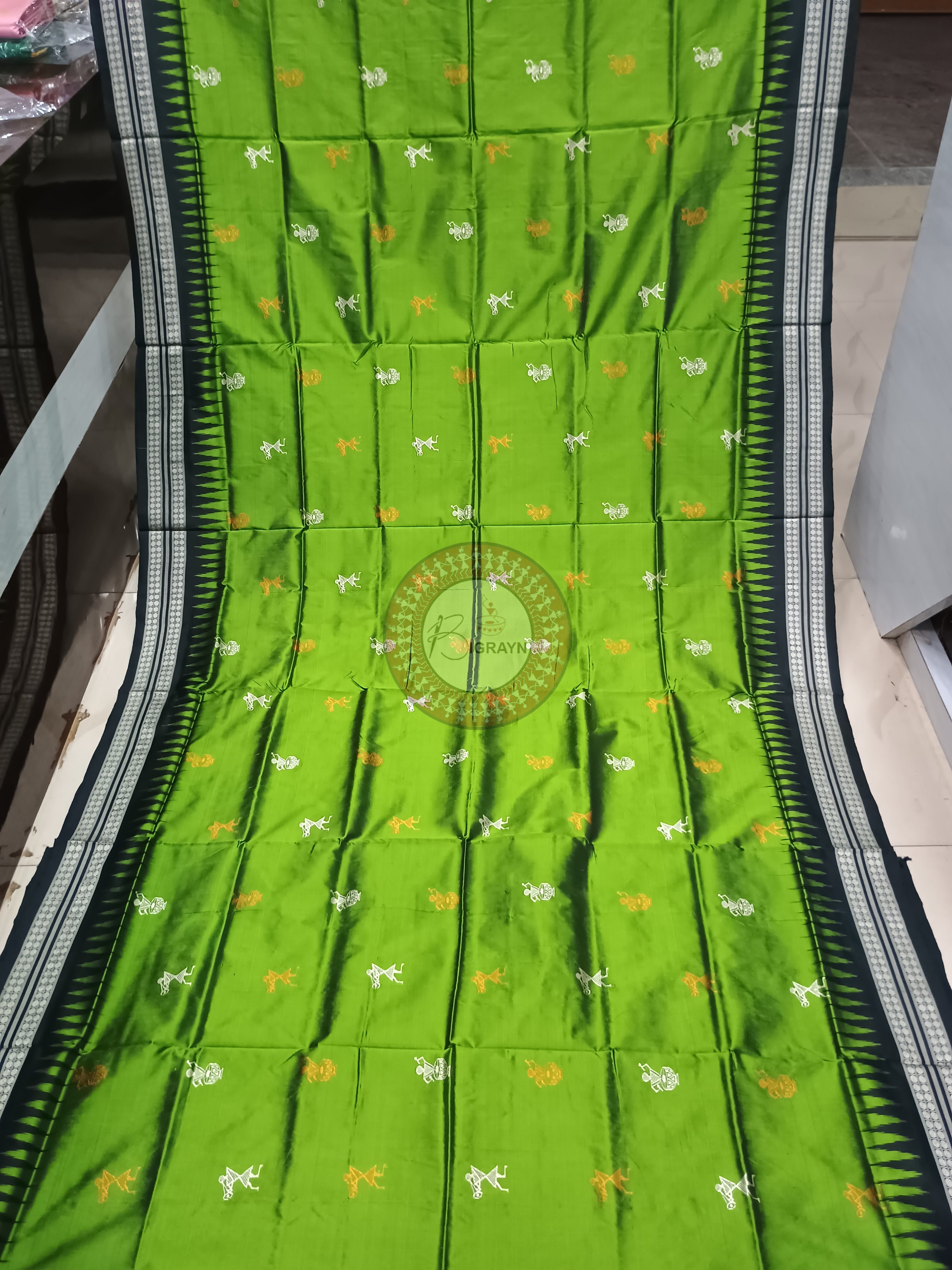 Green Black Tribal Bomkai Silk Saree