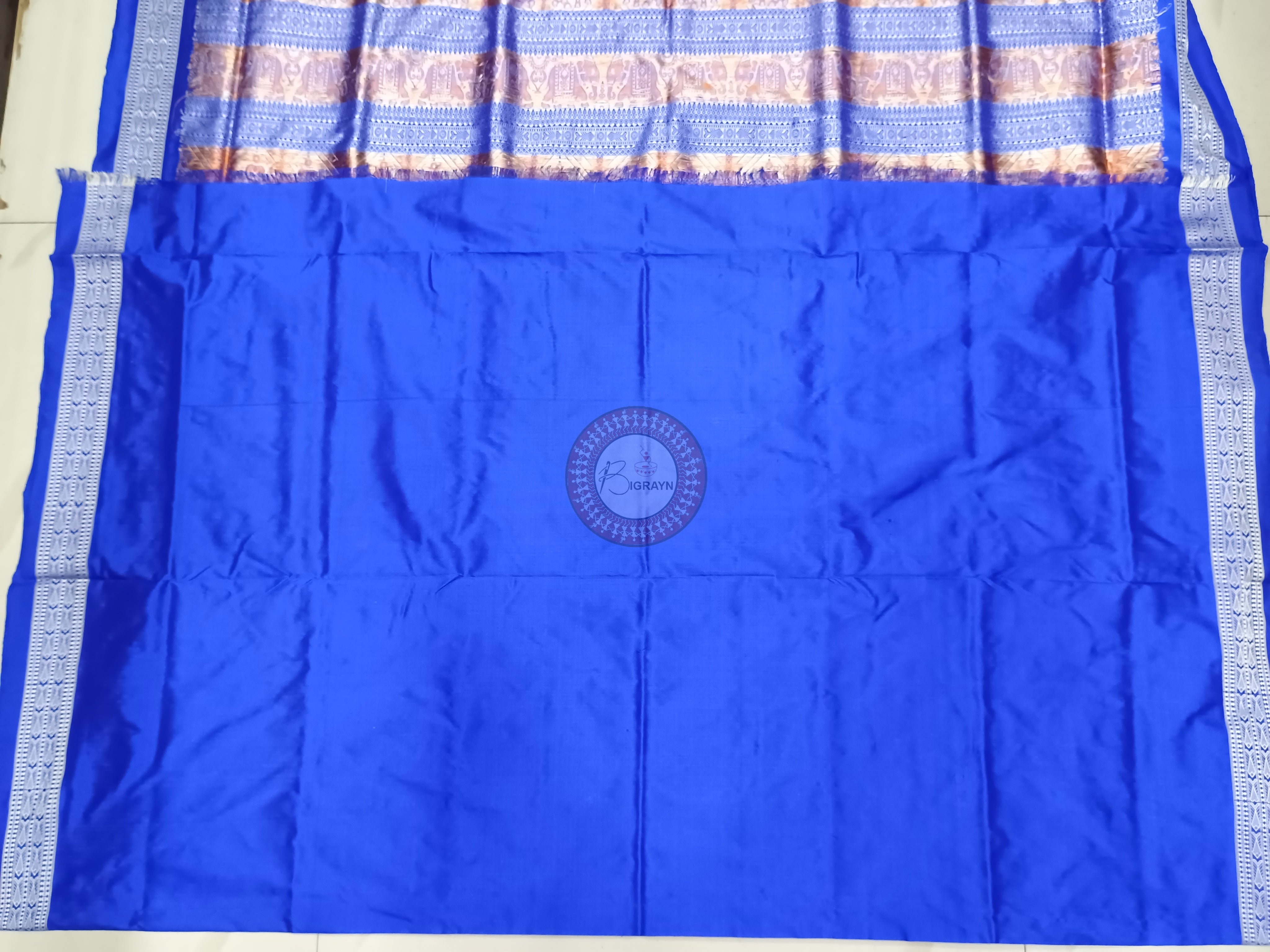 Green Blue Dual Elephant Head Bomkai Silk Saree