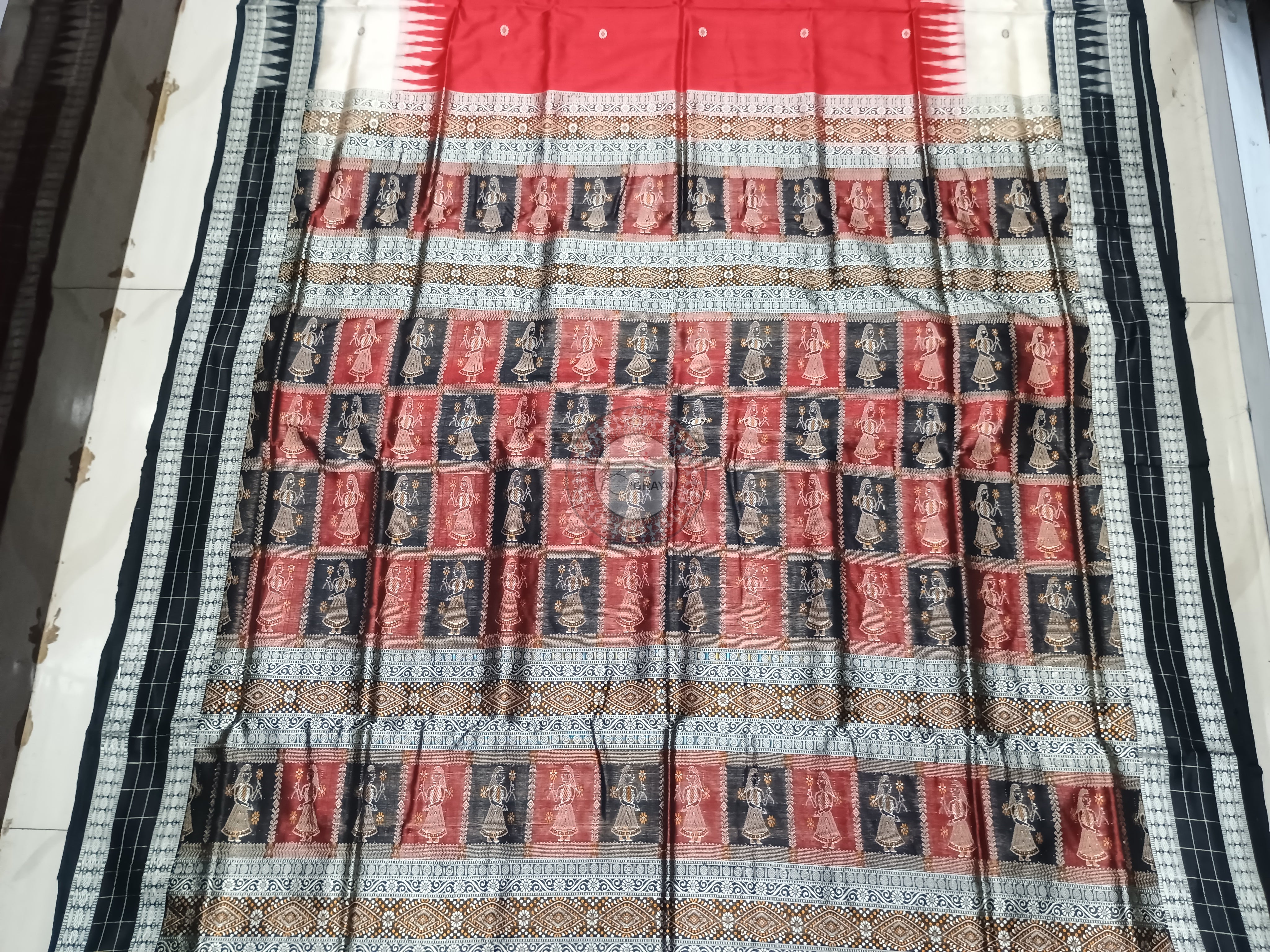 Red Black Doll Bomkai Silk Saree