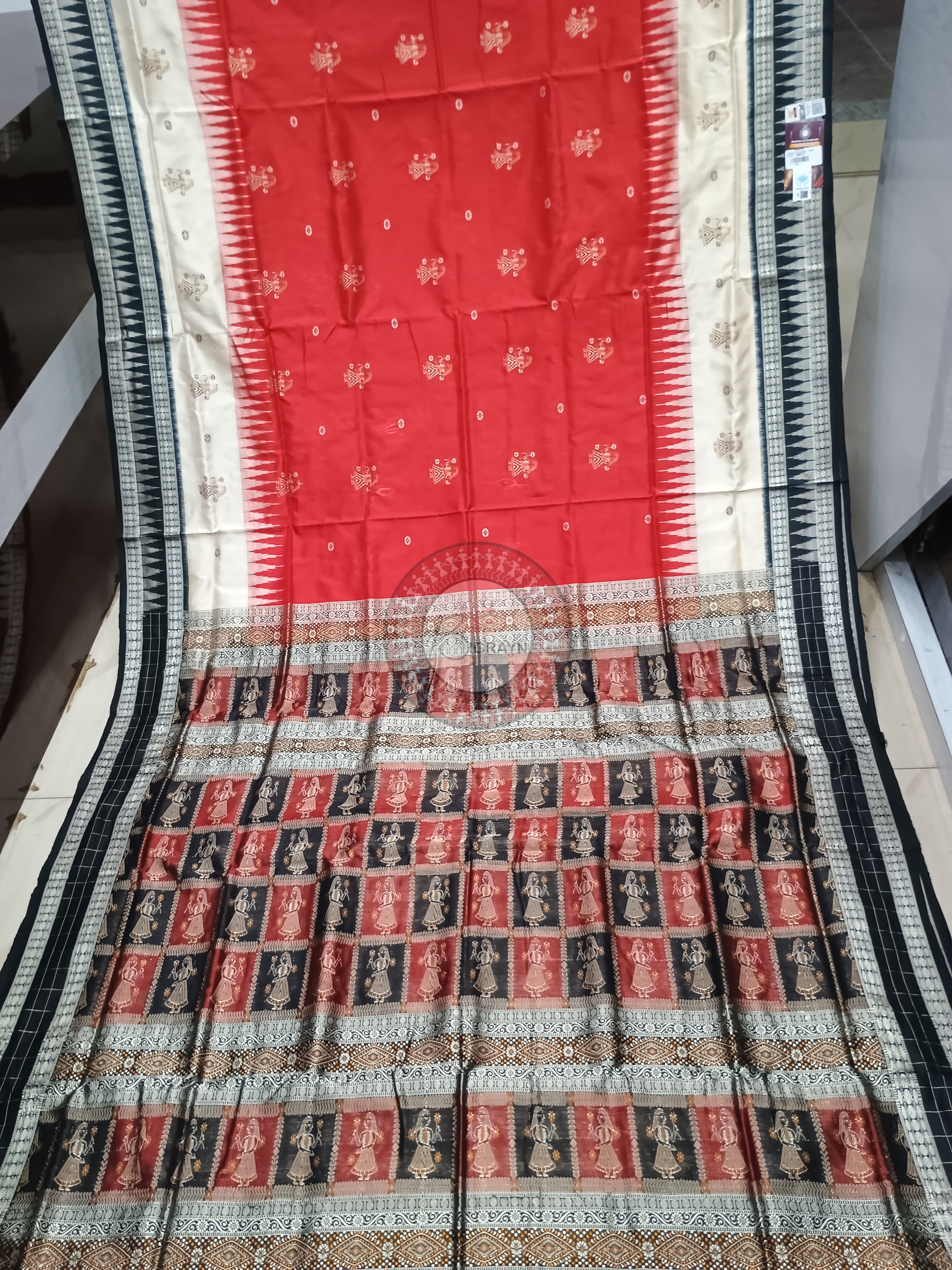 Red Black Doll Bomkai Silk Saree
