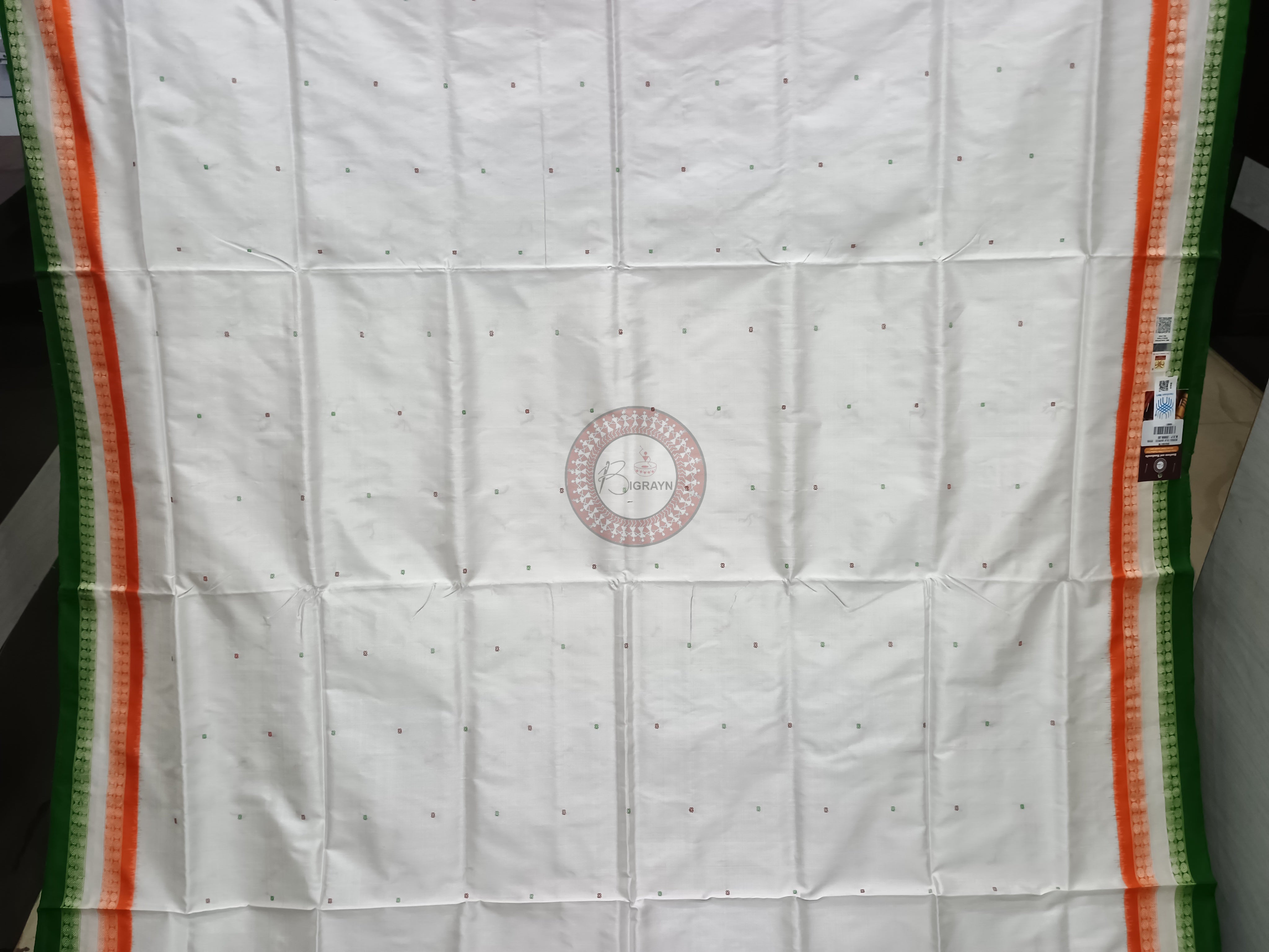 White Tiranga Bomkai Silk Saree