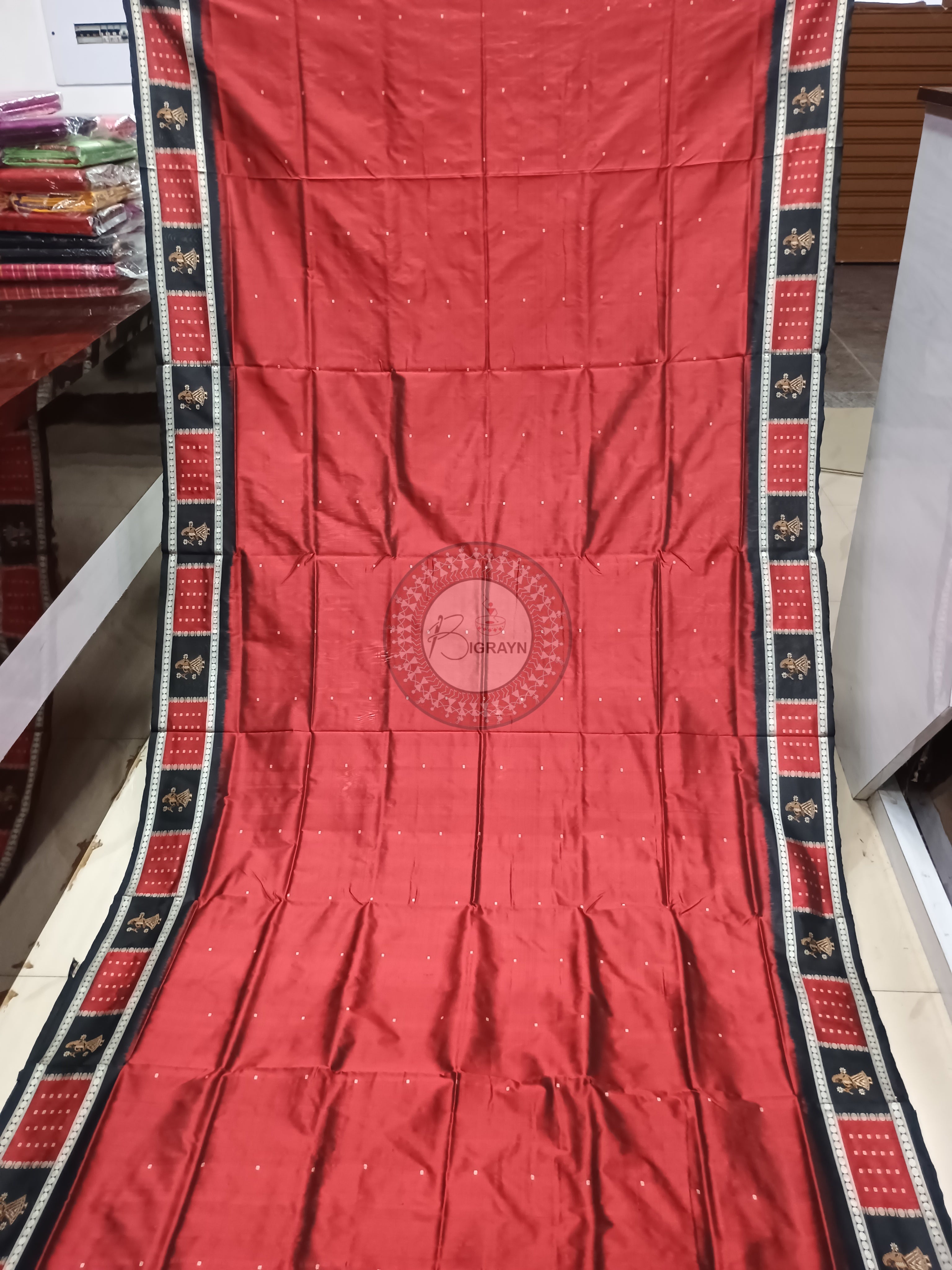 Maroon Black Doll Bomkai Silk Saree