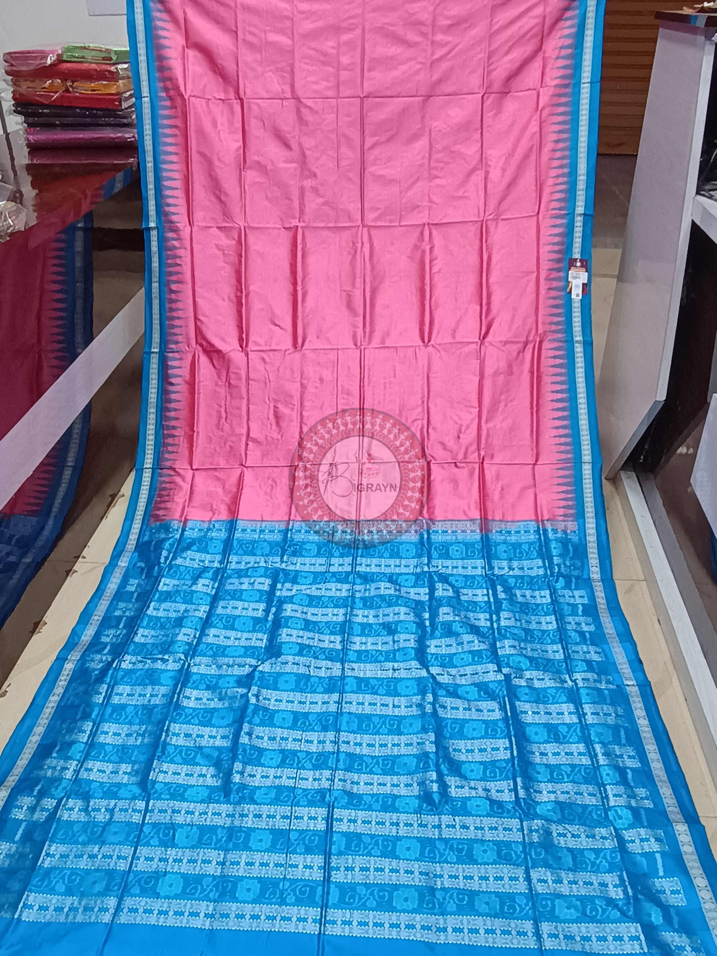 Baby Pink Copper Sulphate Ek Phulia Bomkai Silk Saree