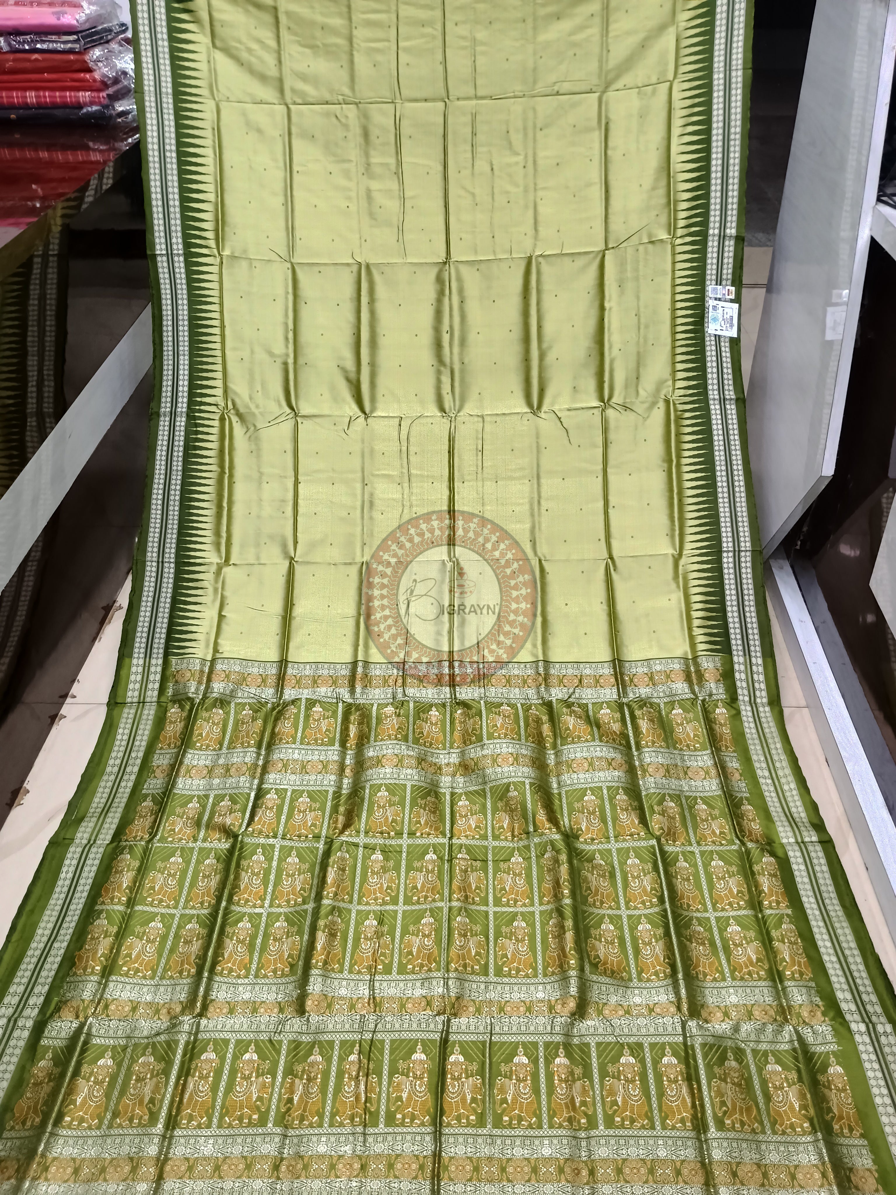 Mehendi Green Buti Bomkai Silk Saree
