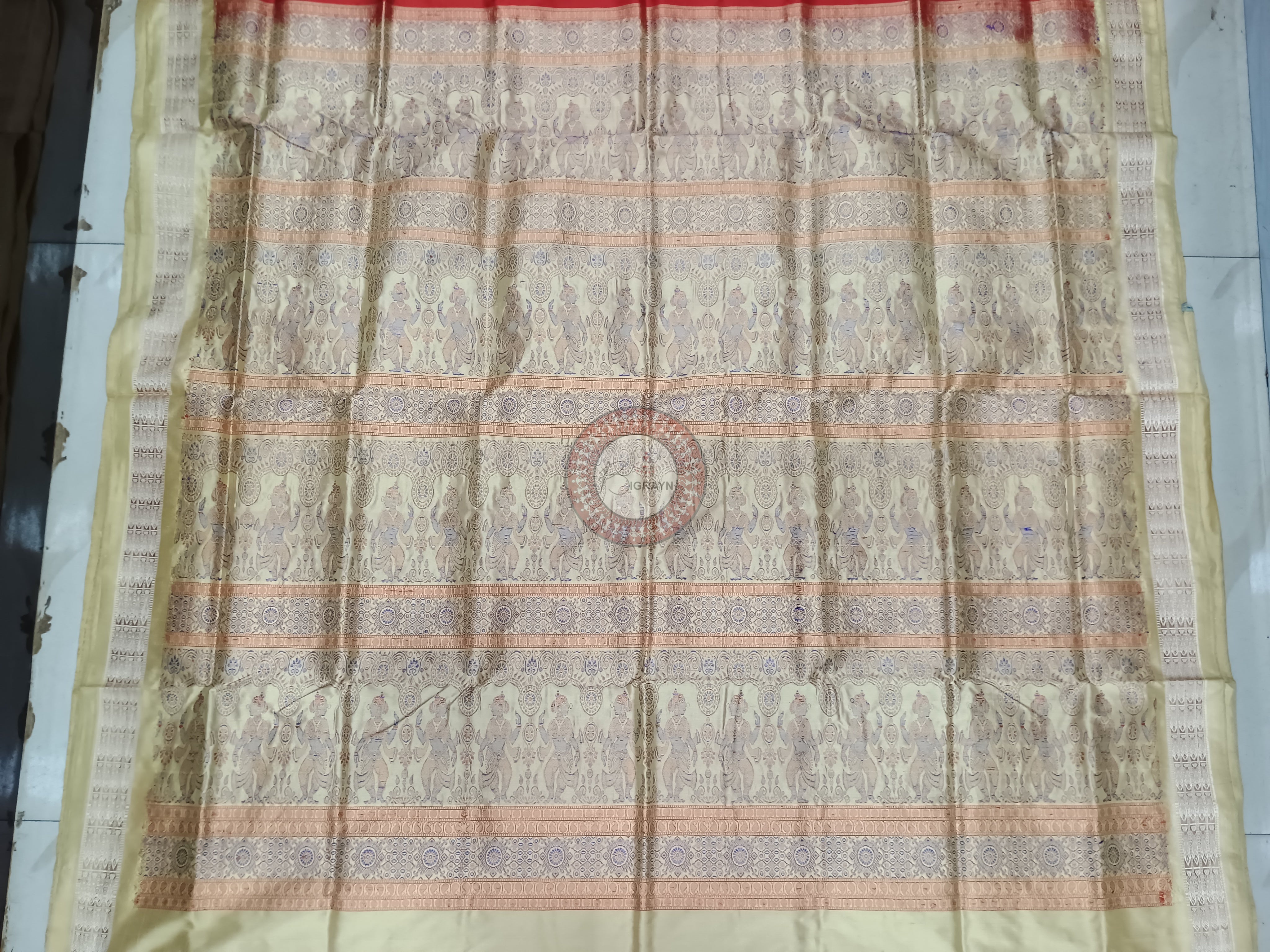 Red Creame Fish Bomkai Silk Saree