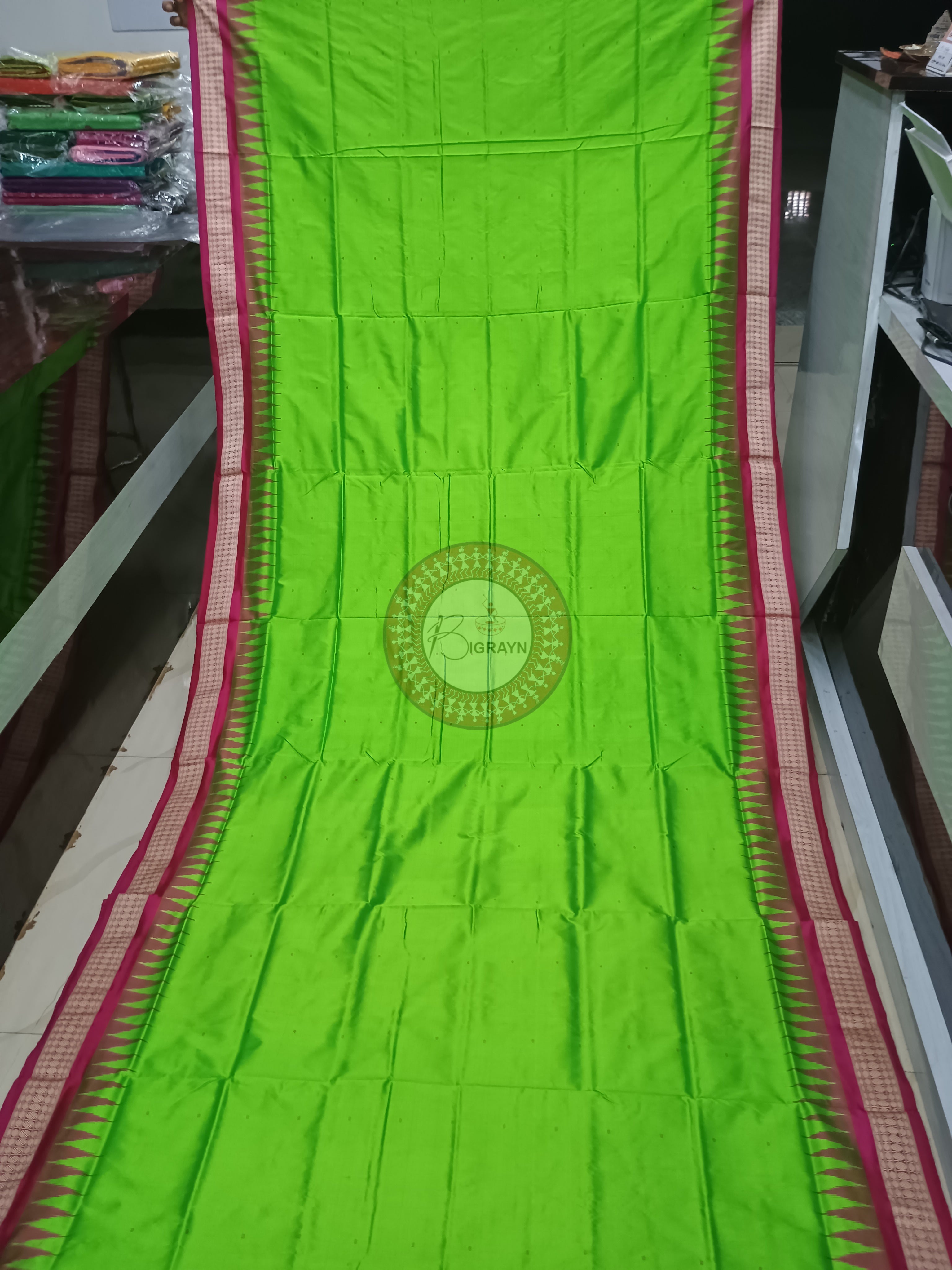 Green Magenta Buti Odisha Handloom Bomkai Silk Saree