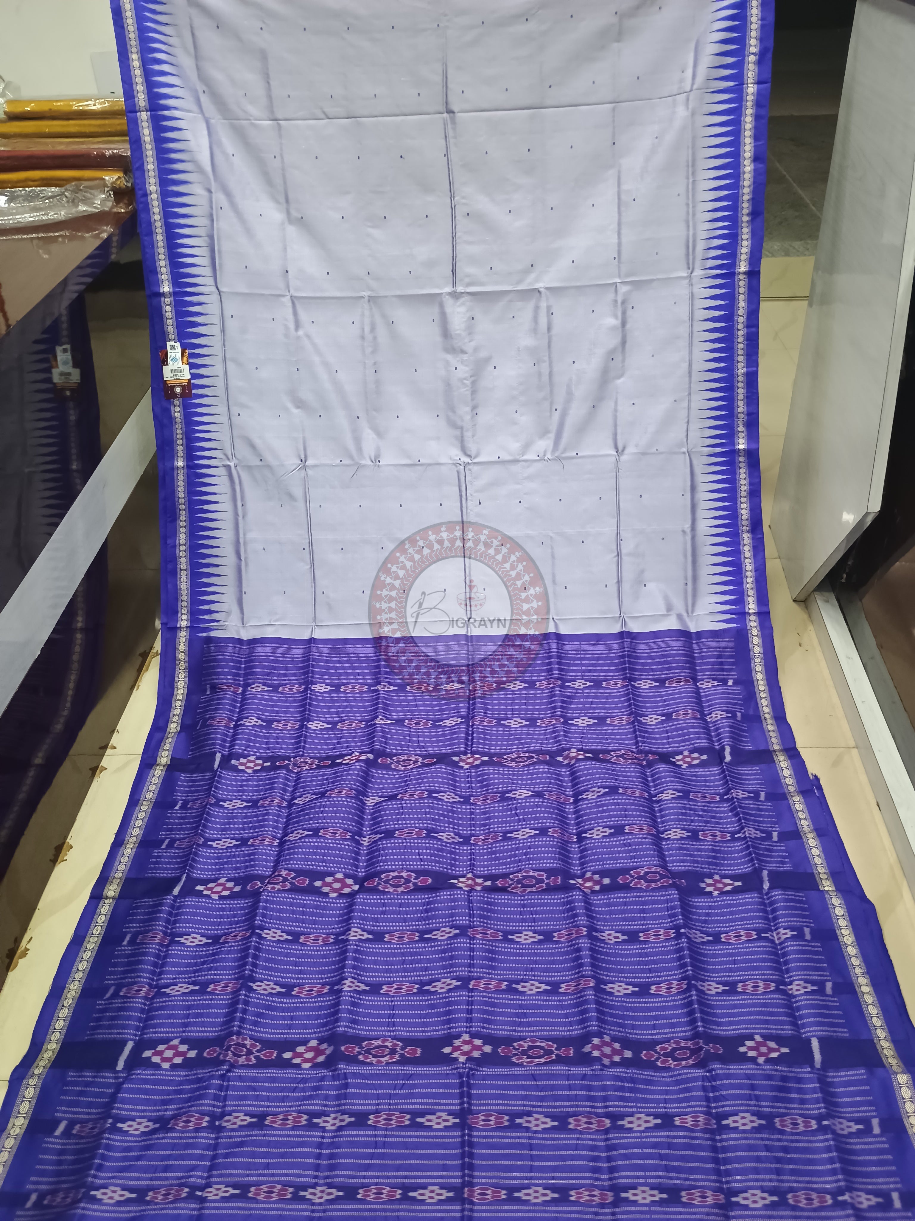Grey Blue Ek Phulia Bomkai Silk Saree