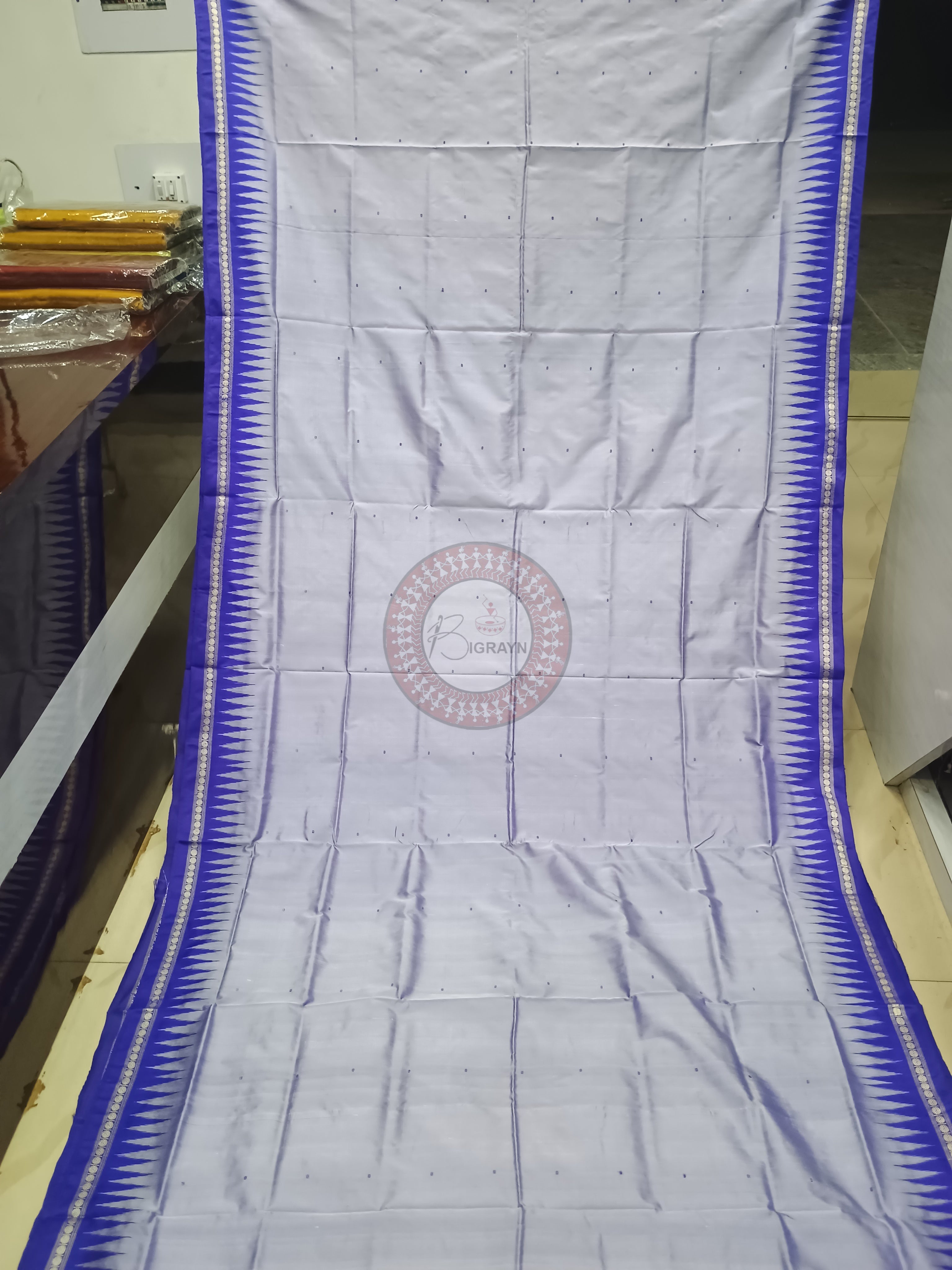 Grey Blue Ek Phulia Bomkai Silk Saree