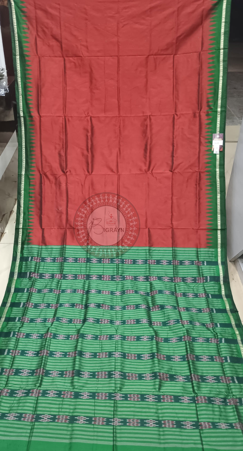 Maroon Green Ek Phulia Bomkai Silk Saree