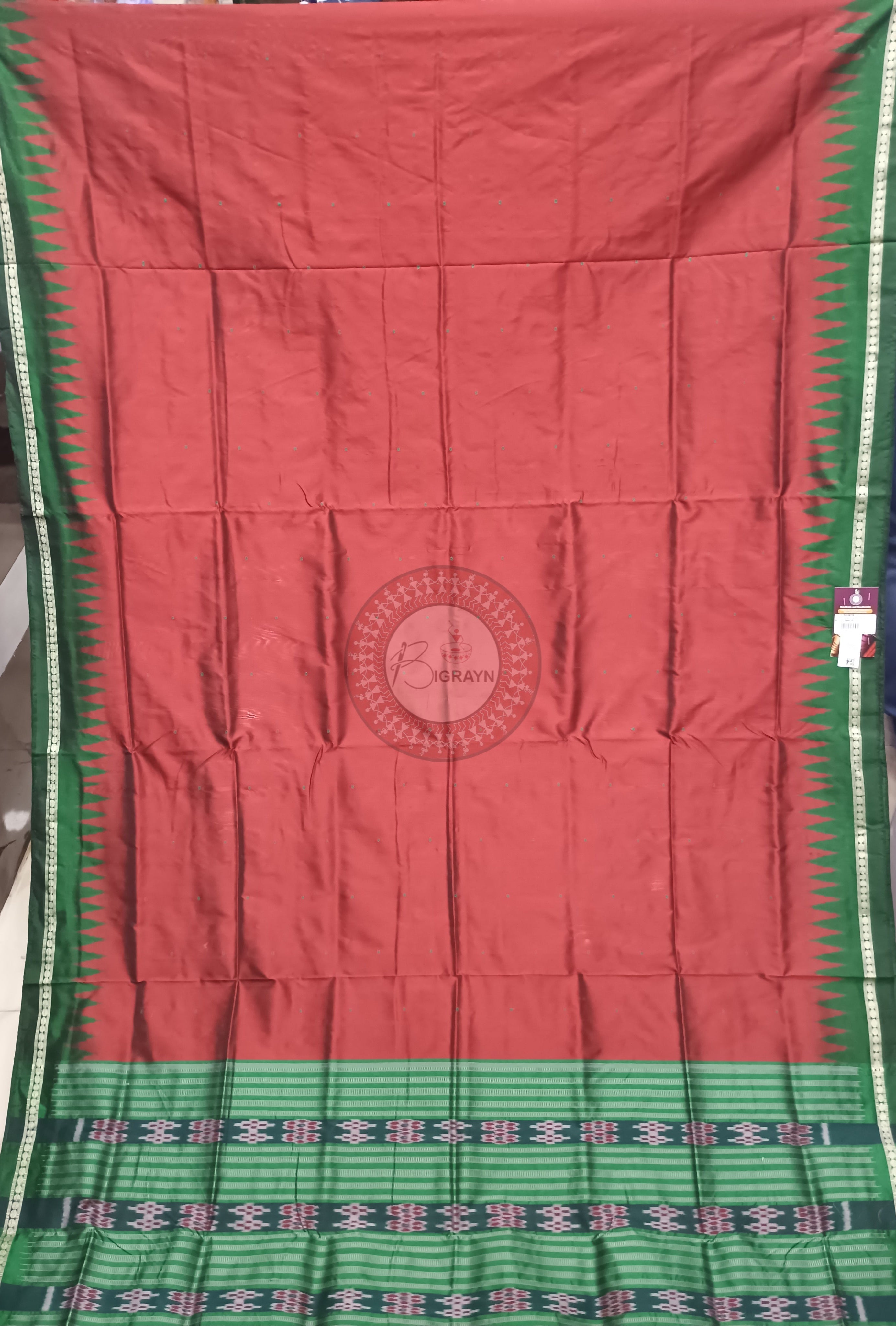 Maroon Green Ek Phulia Bomkai Silk Saree