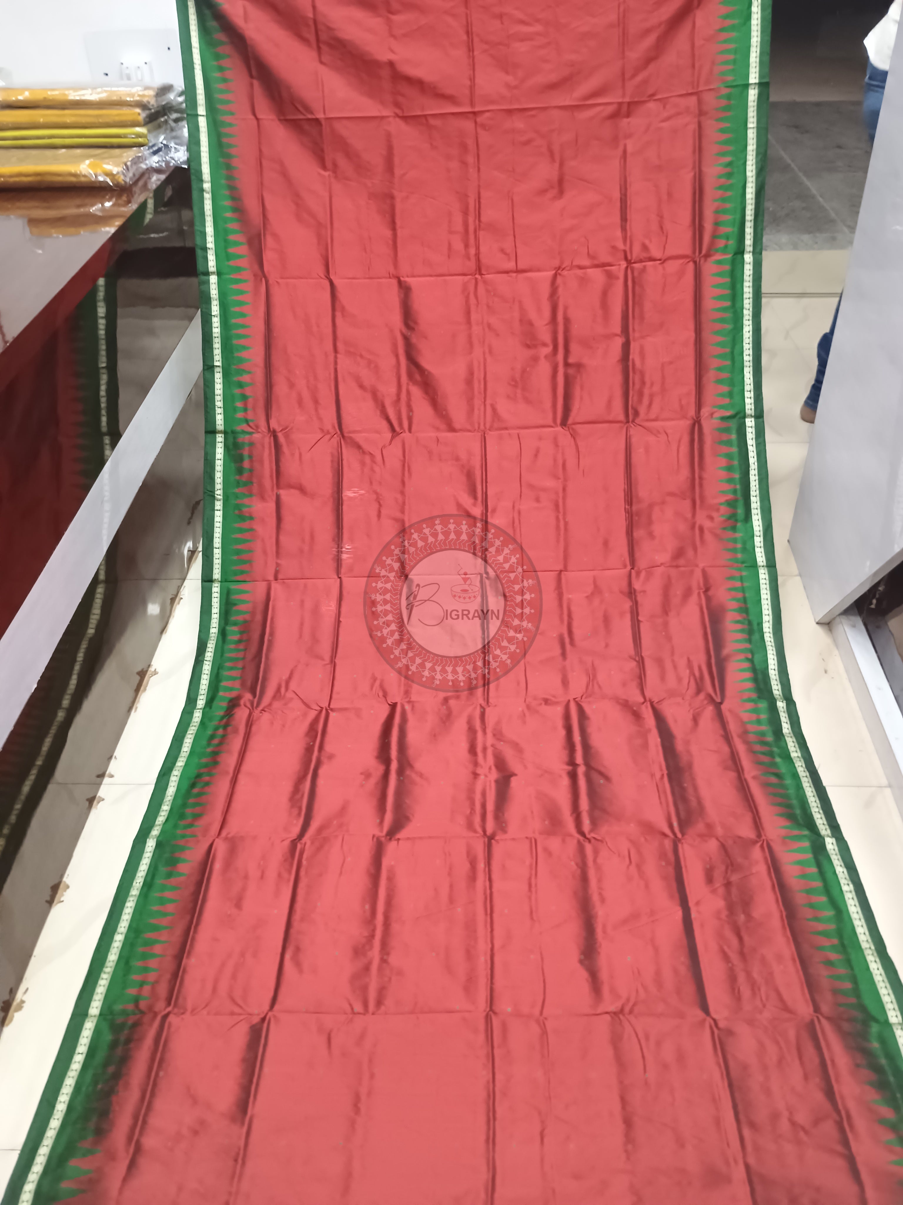 Maroon Green Ek Phulia Bomkai Silk Saree