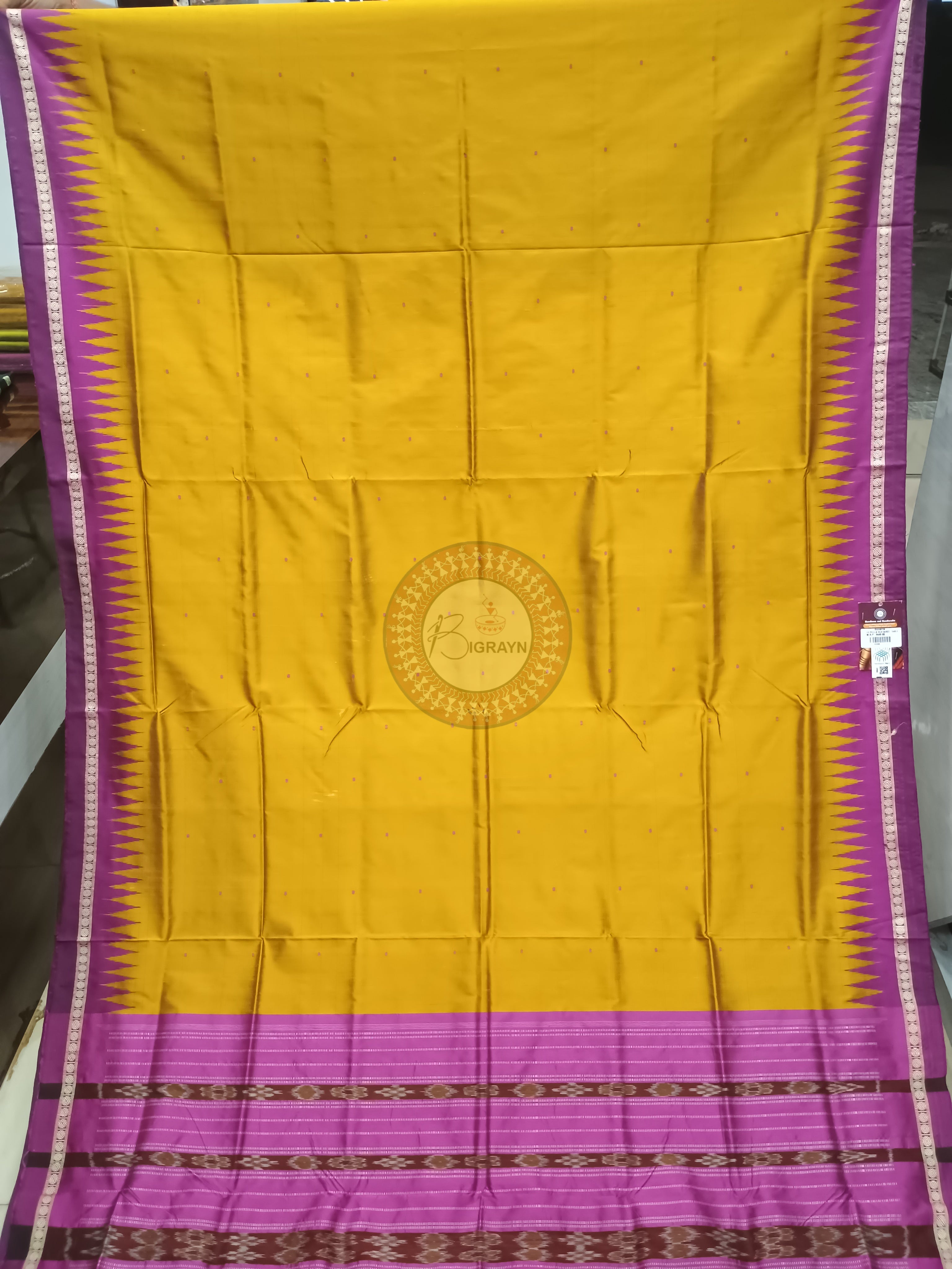 Mustard Yellow Magenta Ek Phulia Bomkai Silk Saree