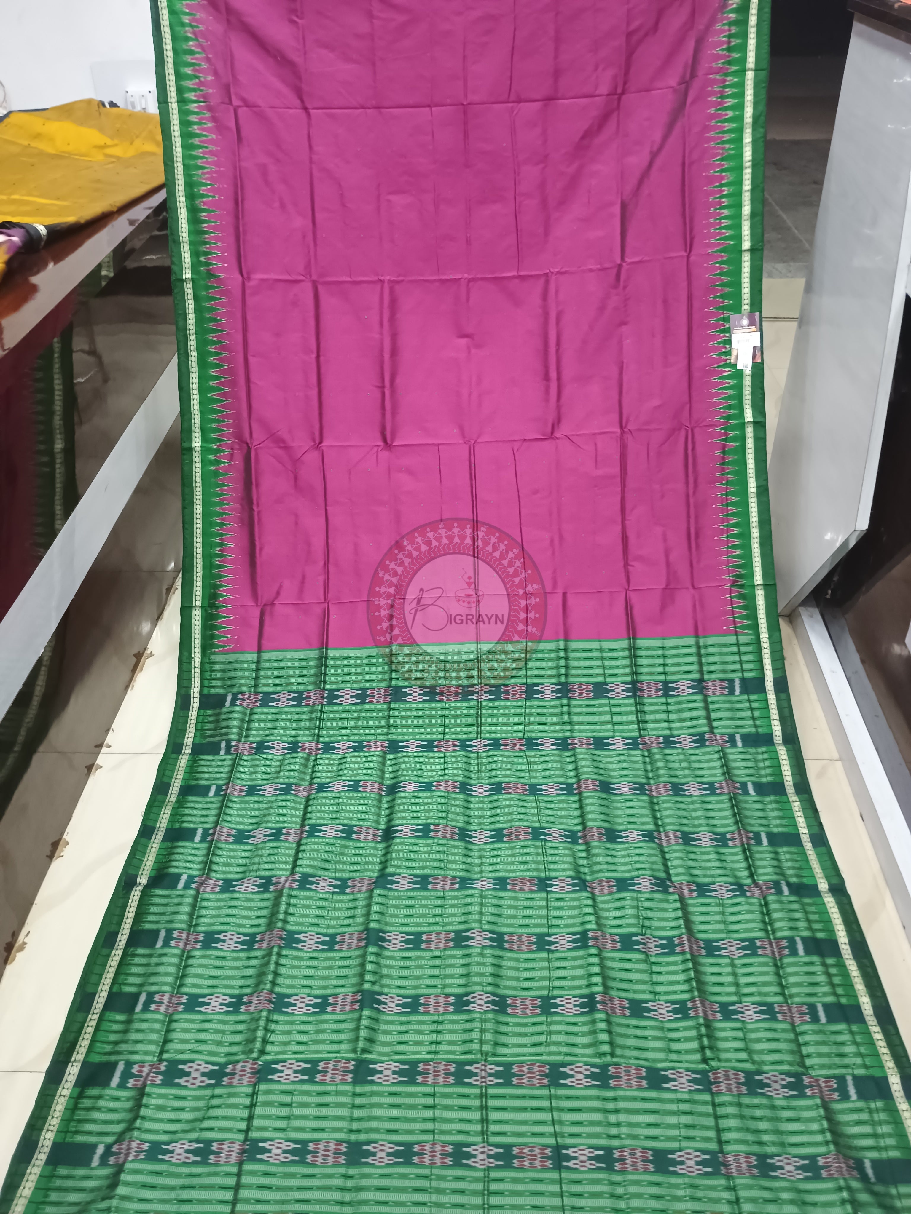 Magenta Green Ek Phulia Bomkai Silk Saree