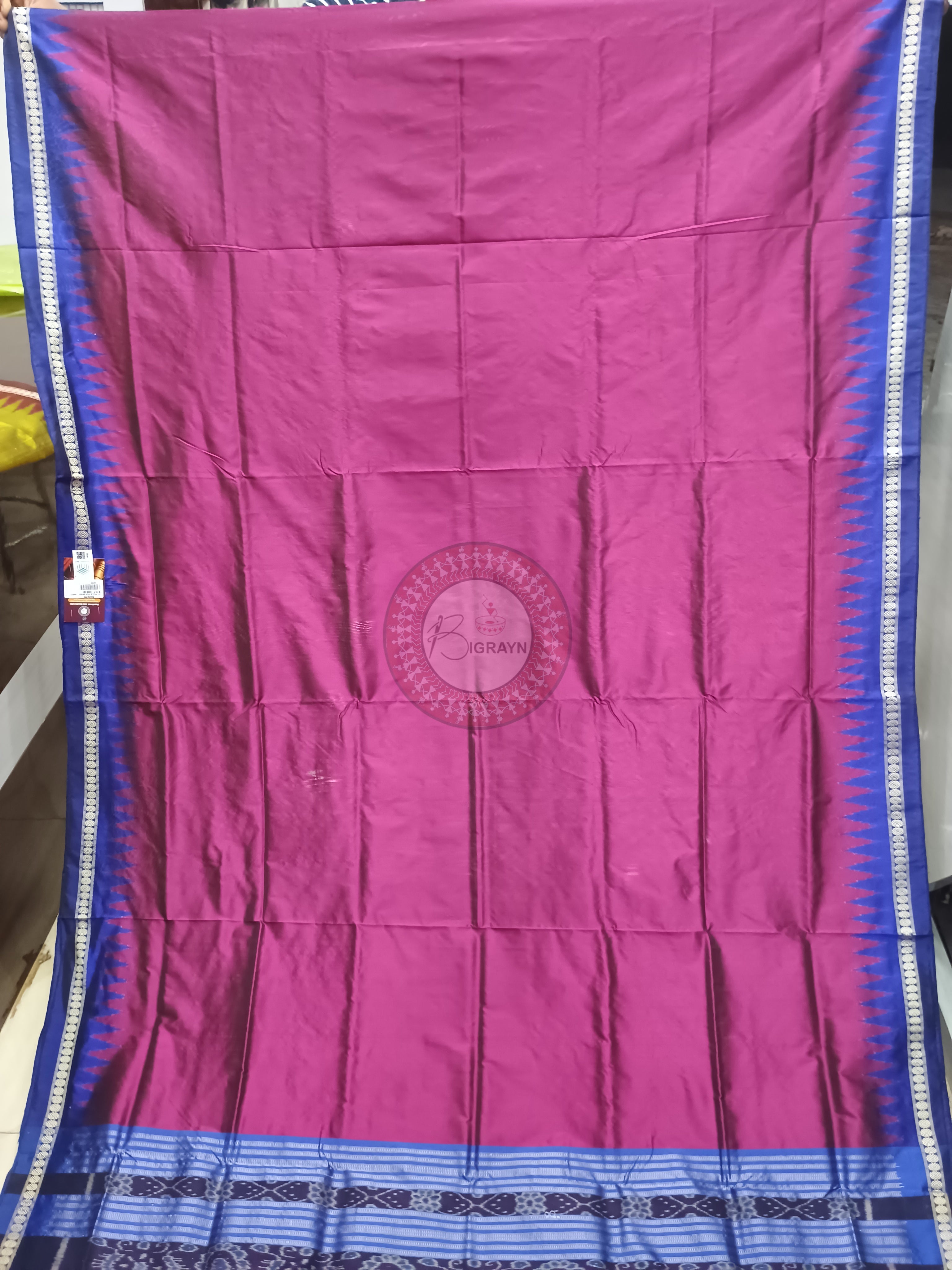 Magenta Blue Ek Phulia Odisha Handloom Bomkai Silk Saree