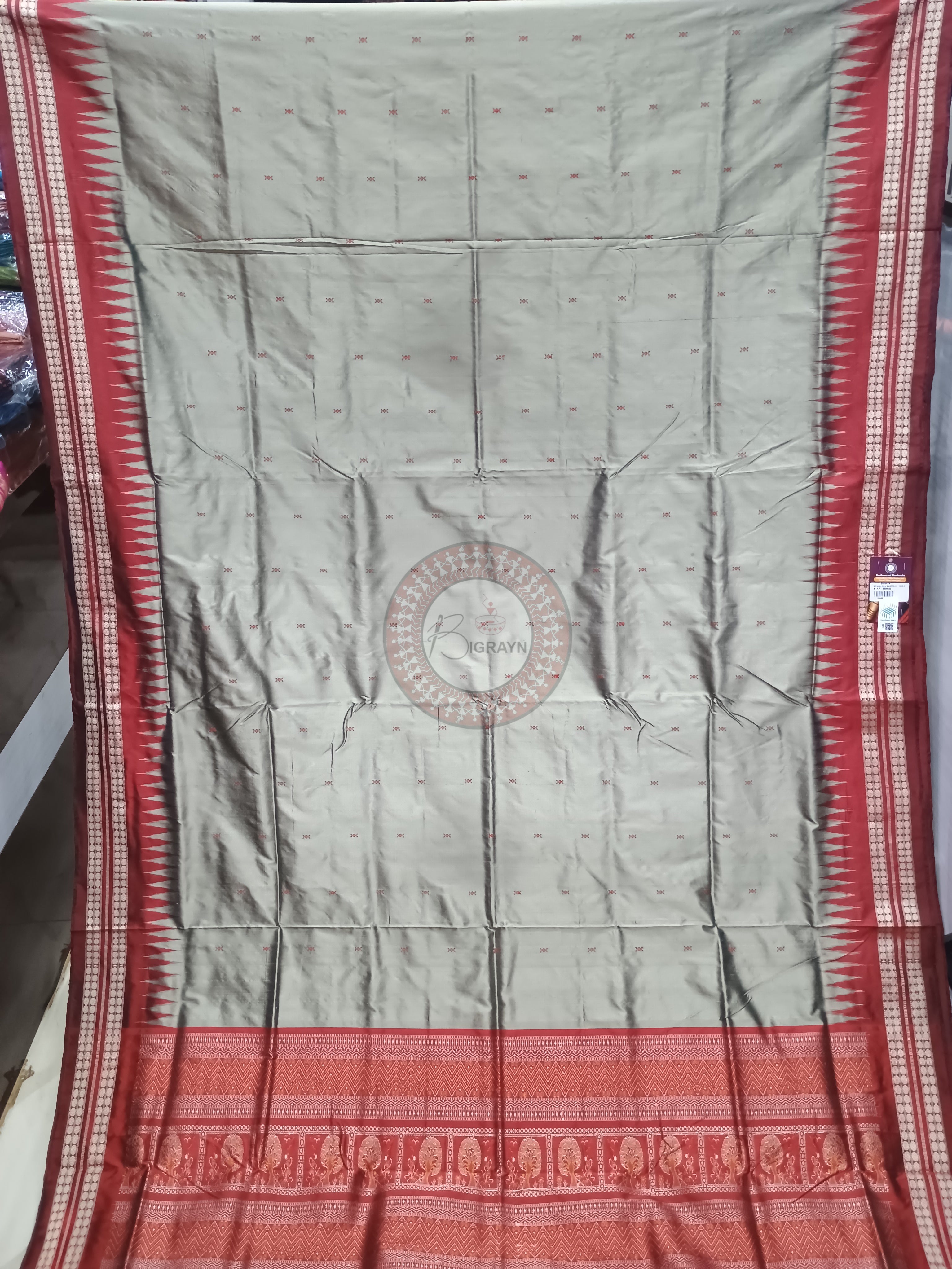 Grey Maroon Buti Odisha Handloom  Bomkai Silk Saree